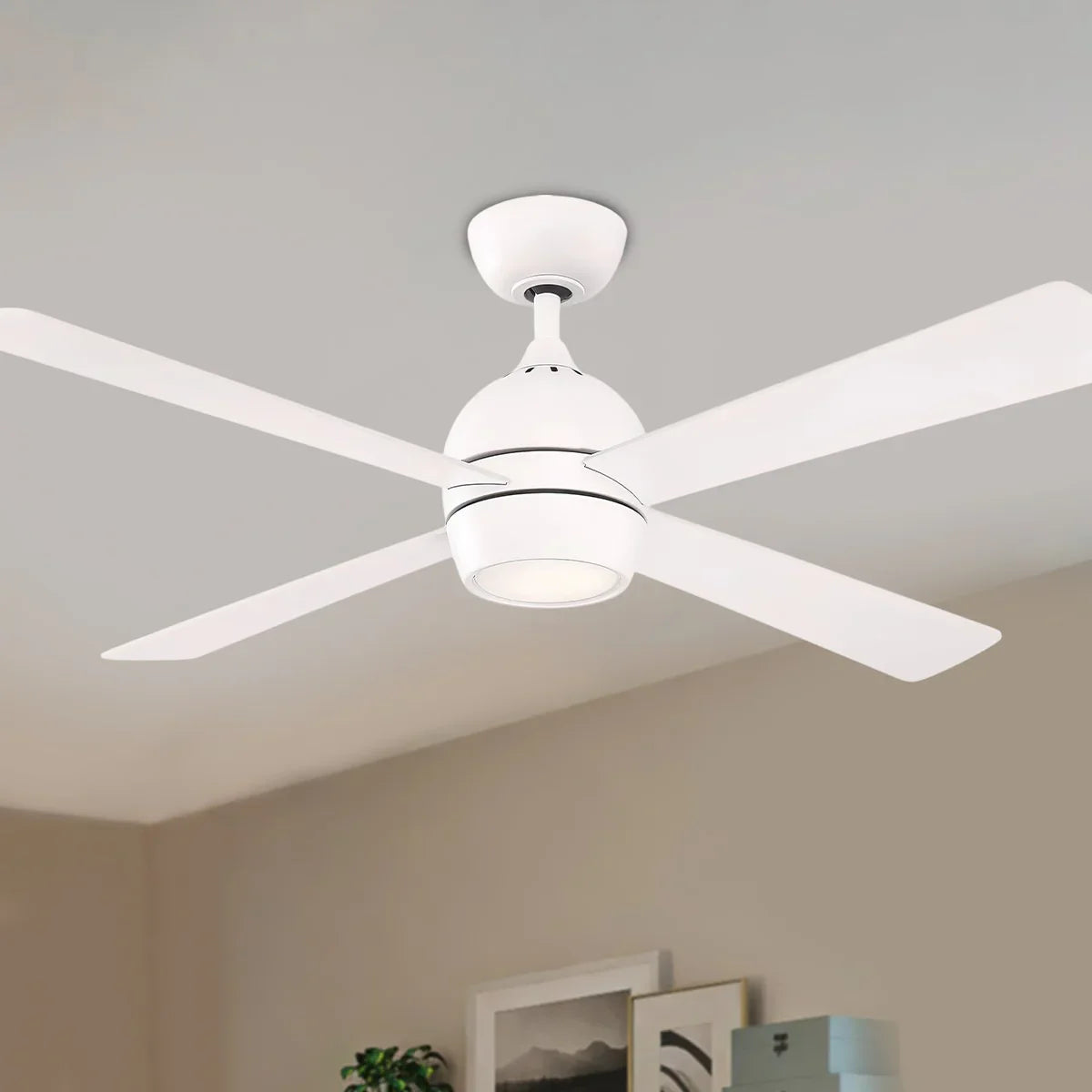 Kwad 52 Inch Matte White Modern LED Ceiling Fan with Remote - Bees Lighting