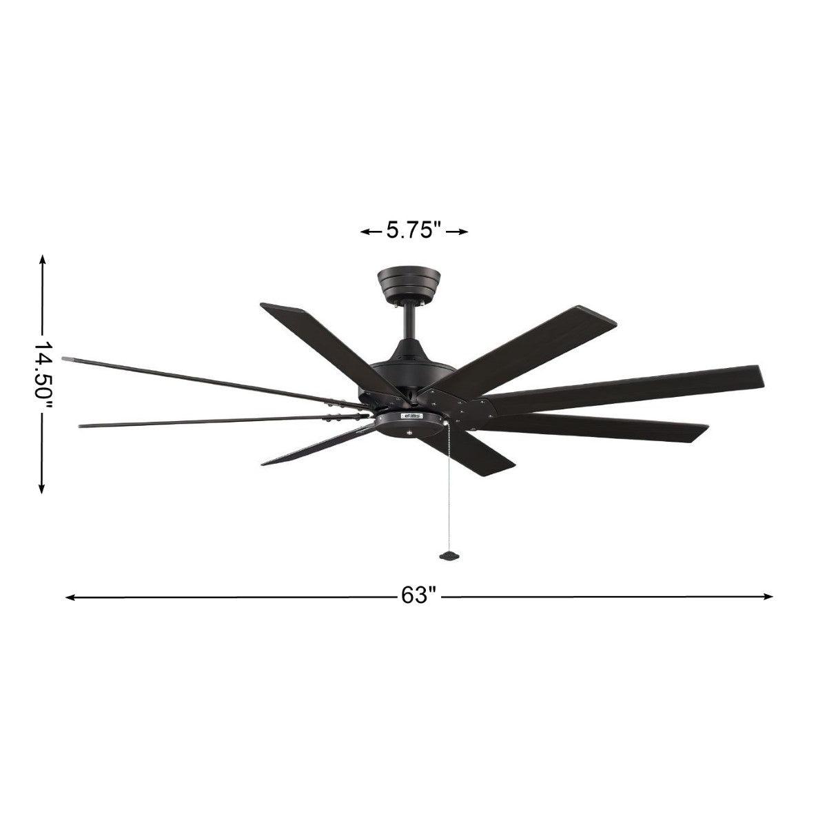 Levon AC 63 Inch Black Windmill Ceiling Fan with Pull Chain - Bees Lighting