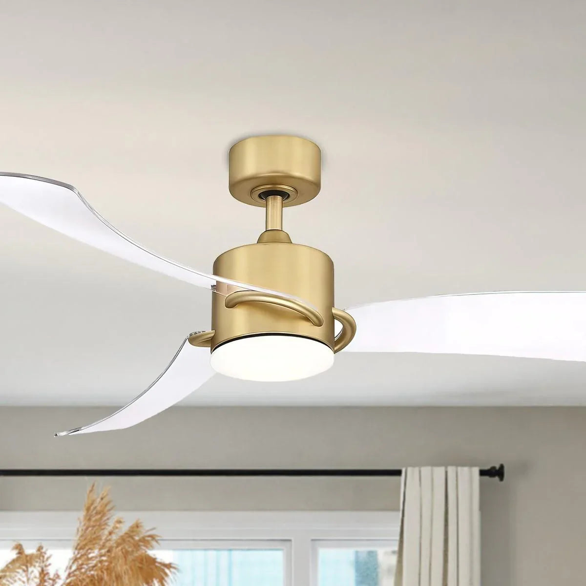 SculptAire 52 Inch Brushed Brass Modern LED Ceiling Fan with Remote, Clear Blades - Bees Lighting