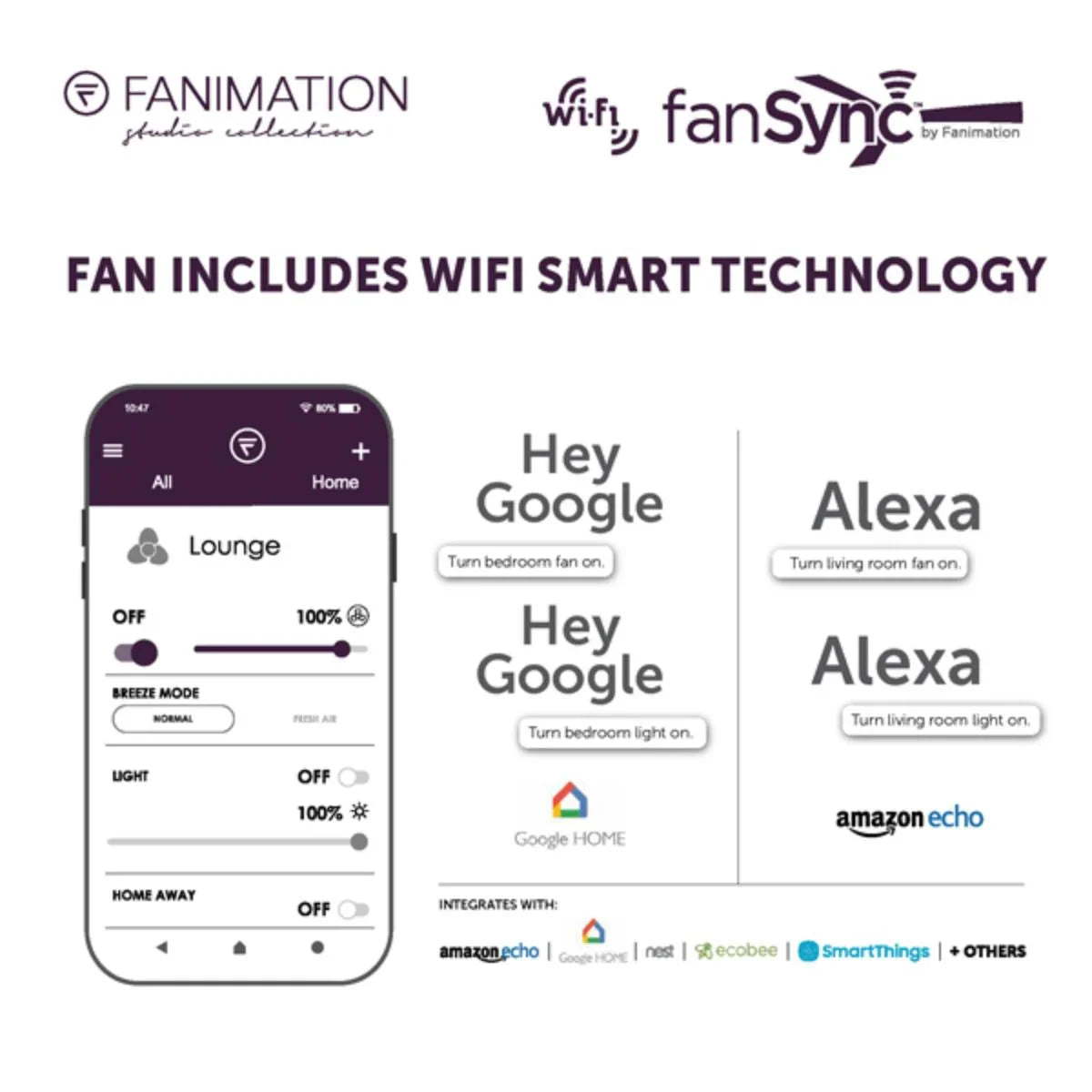 Brawn 64 Inch Black Outdoor Smart Ceiling Fan with LED CCT Select Light Kit and Remote - Bees Lighting