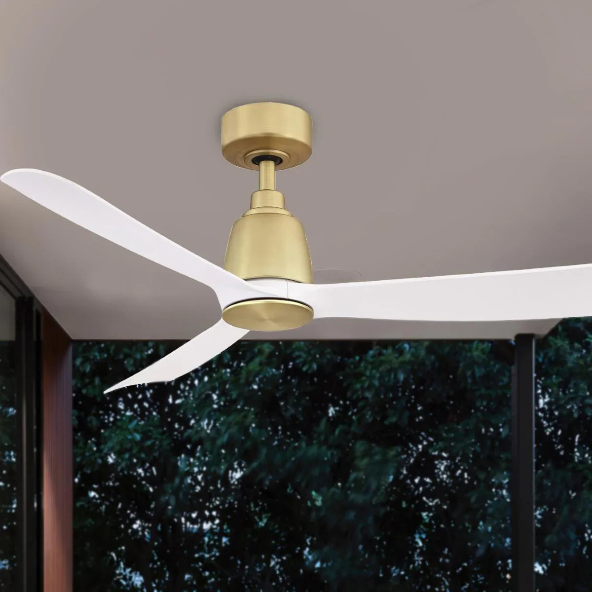 Kute 44 Inch Brushed Satin Brass Damp Rated Modern Ceiling Fan with Remote - Bees Lighting