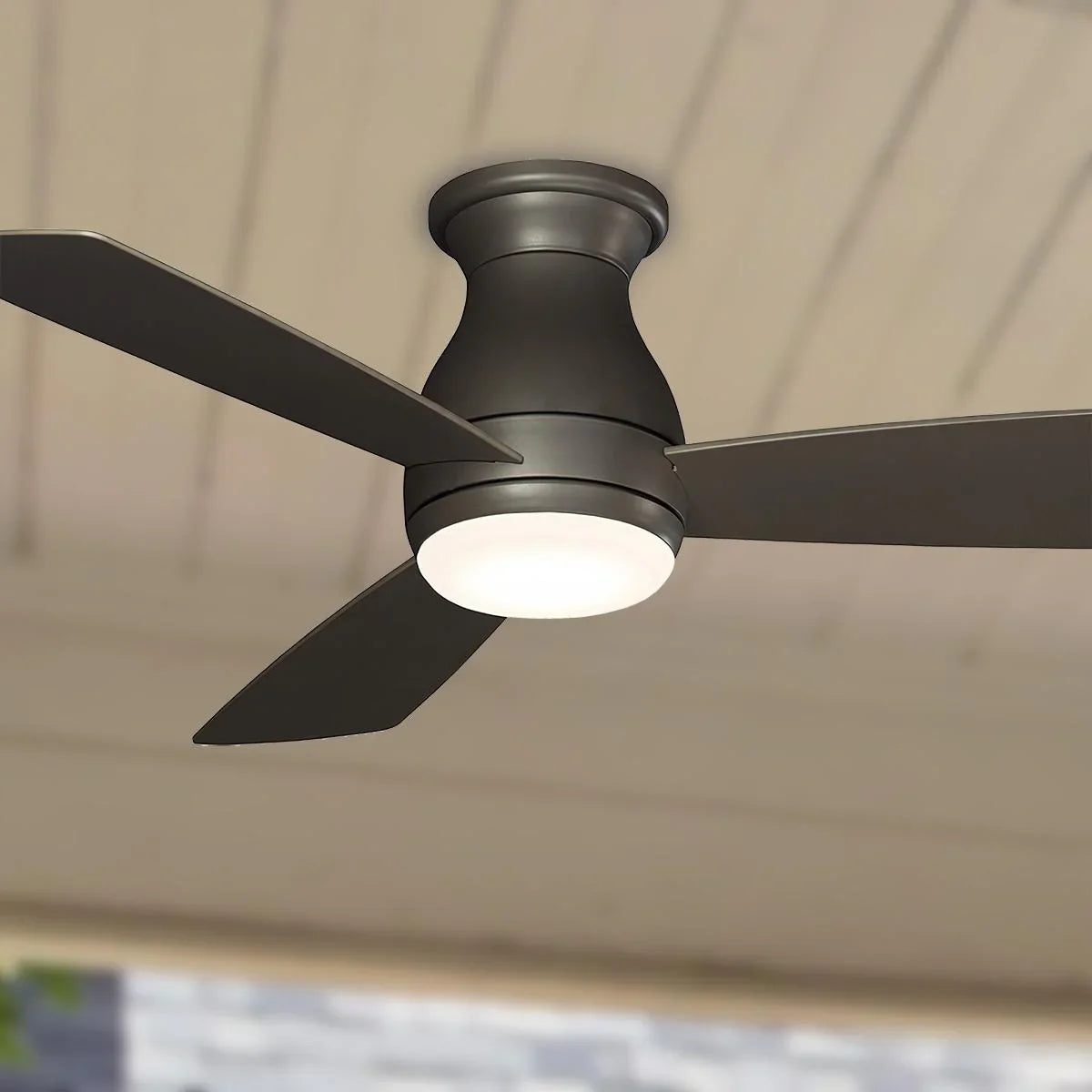 Hugh 44 Inch Matte Greige Outdoor LED Hugger Ceiling Fan with Remote - Bees Lighting