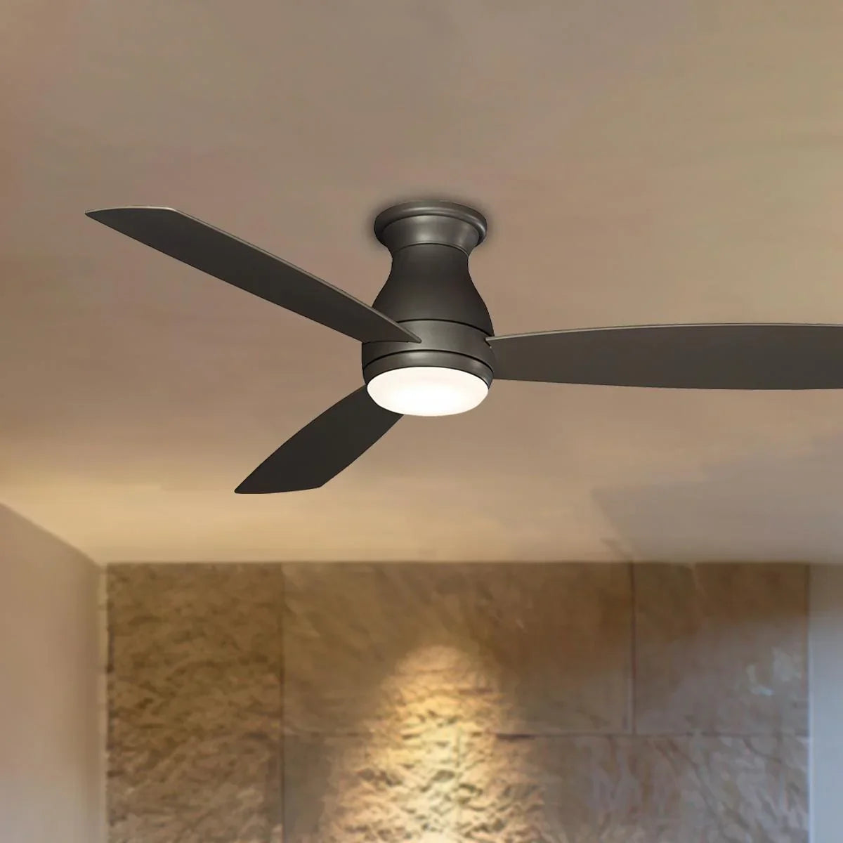 Hugh 52 Inch Matte Greige Outdoor LED Hugger Ceiling Fan with Remote - Bees Lighting