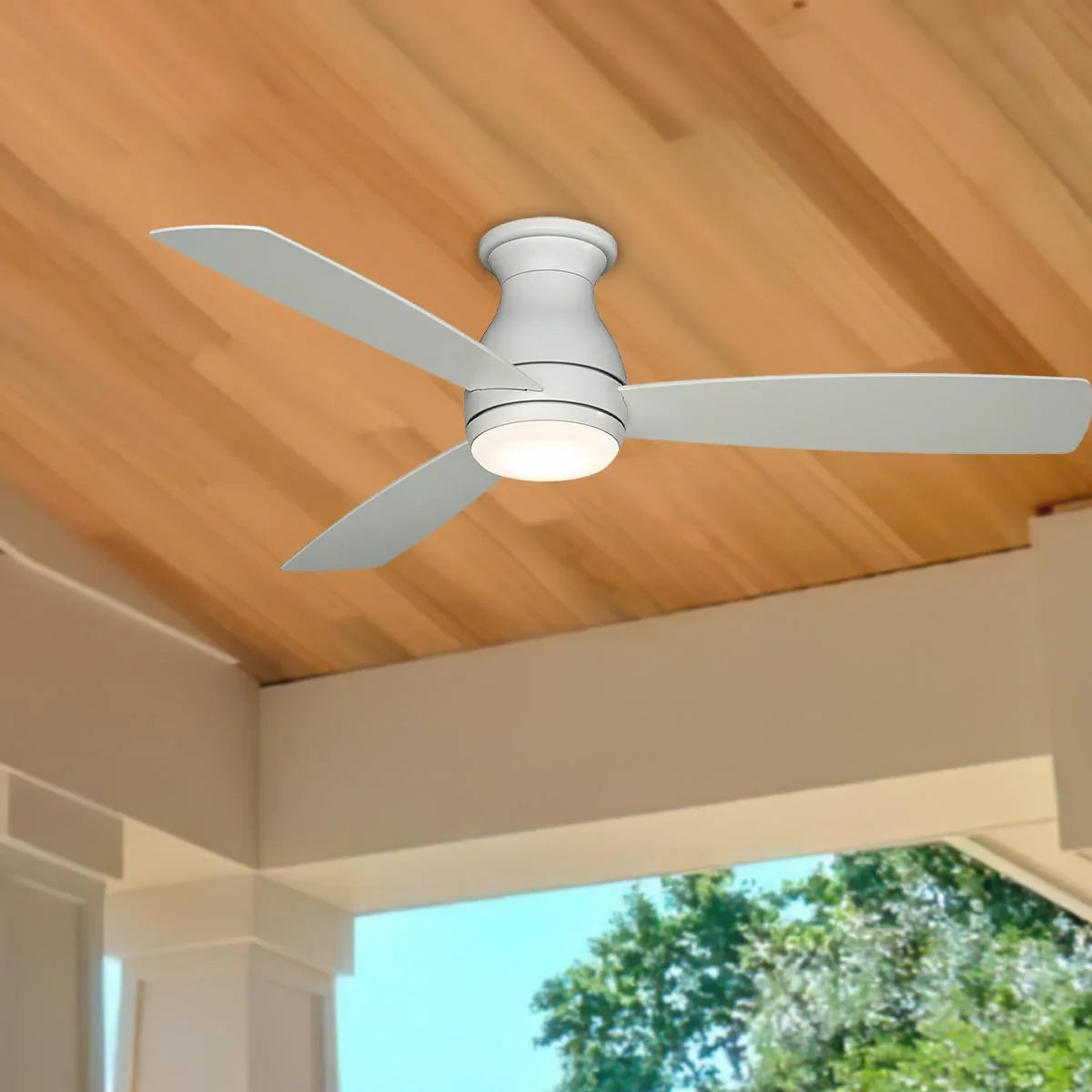 Hugh 52 Inch Matte White Outdoor LED Hugger Ceiling Fan with Remote - Bees Lighting
