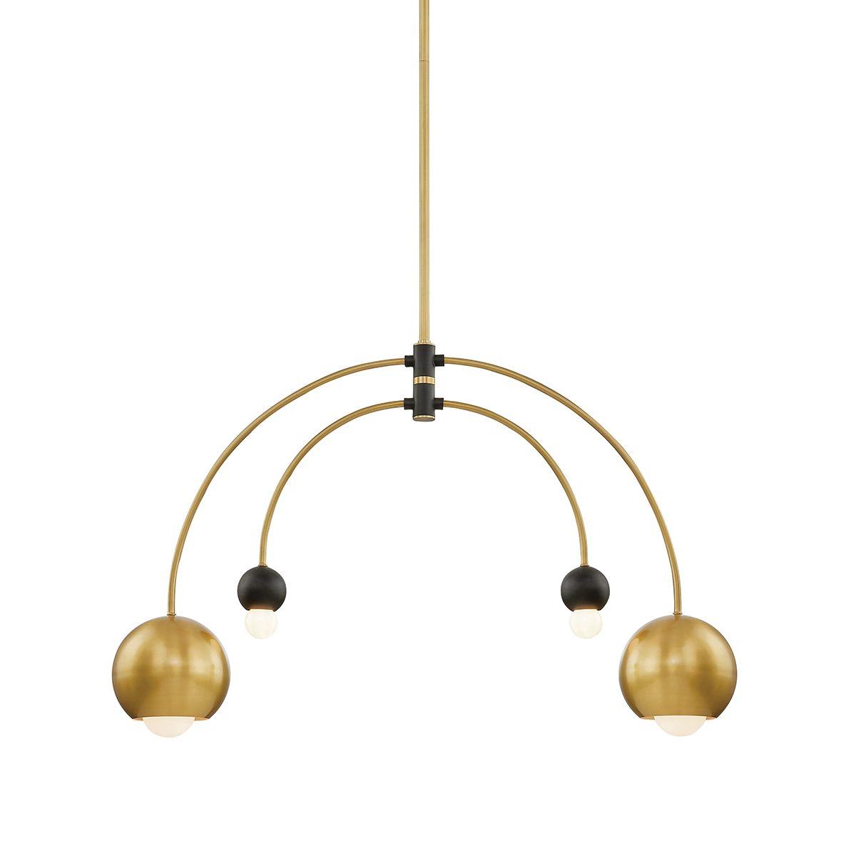 Willow 4 Lights Chandelier Aged Brass & Black Finish - Bees Lighting