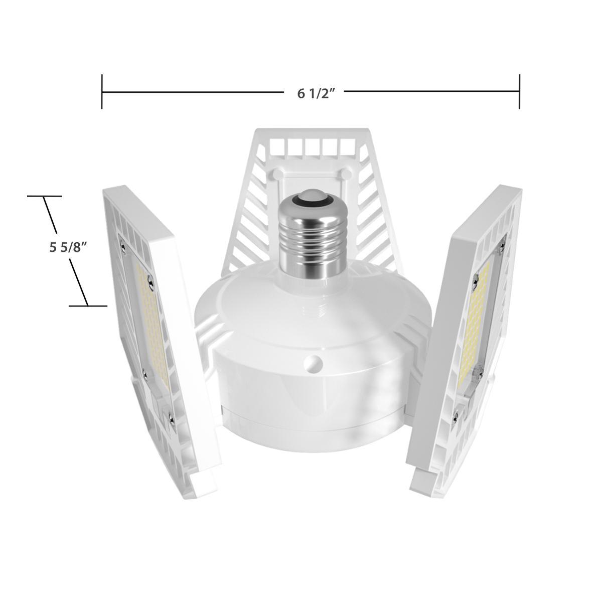 LED Garage Light Bulb, 65 Watts, 8000 Lumens, 5000K, 3 Adjustable Panels, E26 Base, 120-277V - Bees Lighting