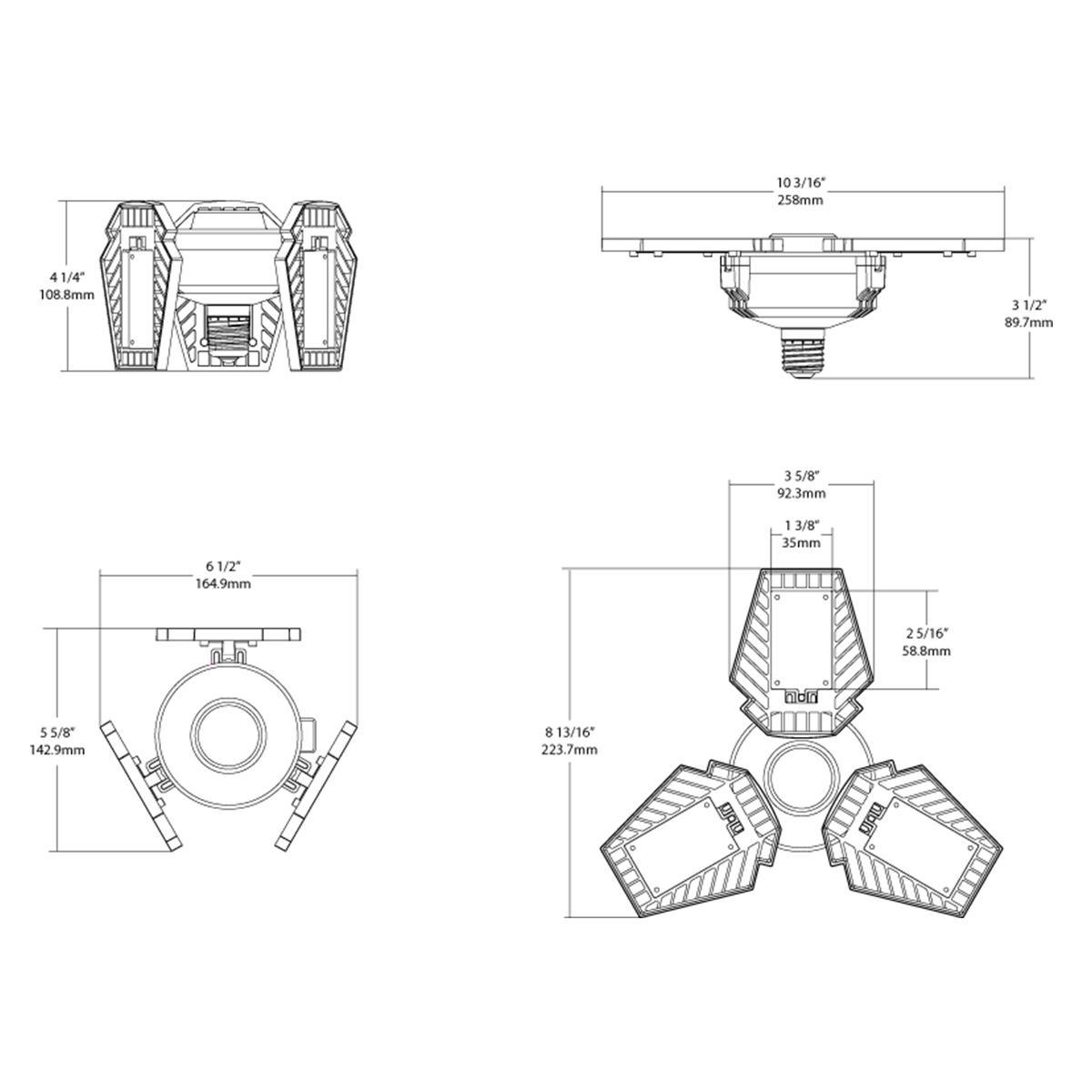 LED Garage Light Bulb, 65 Watts, 8000 Lumens, 5000K, 3 Adjustable Panels, E26 Base, 120-277V - Bees Lighting