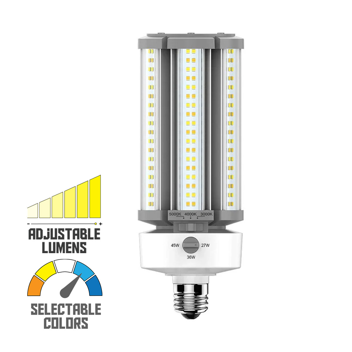 Post Top LED Lamp, 27W|36W|45W, 6500 Lumens, Selectable CCT, E26 Medium Base, 120-277V - Bees Lighting