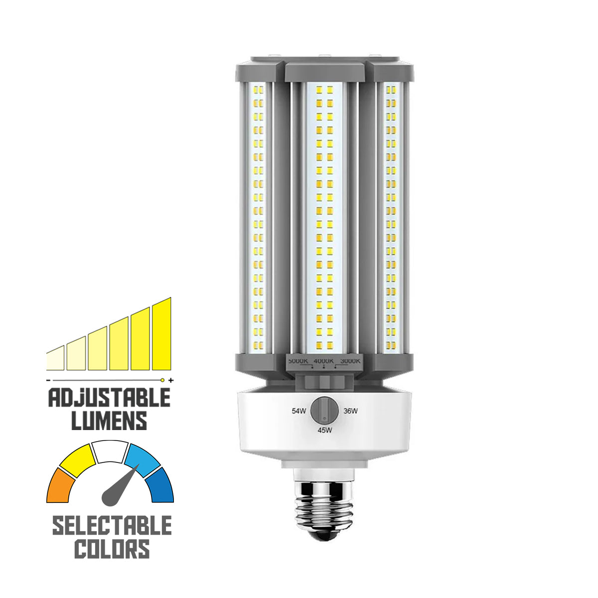 Post Top LED Lamp, 36W|45W|54W, 7850 Lumens, Selectable CCT, E26 Medium Base, 120-277V - Bees Lighting