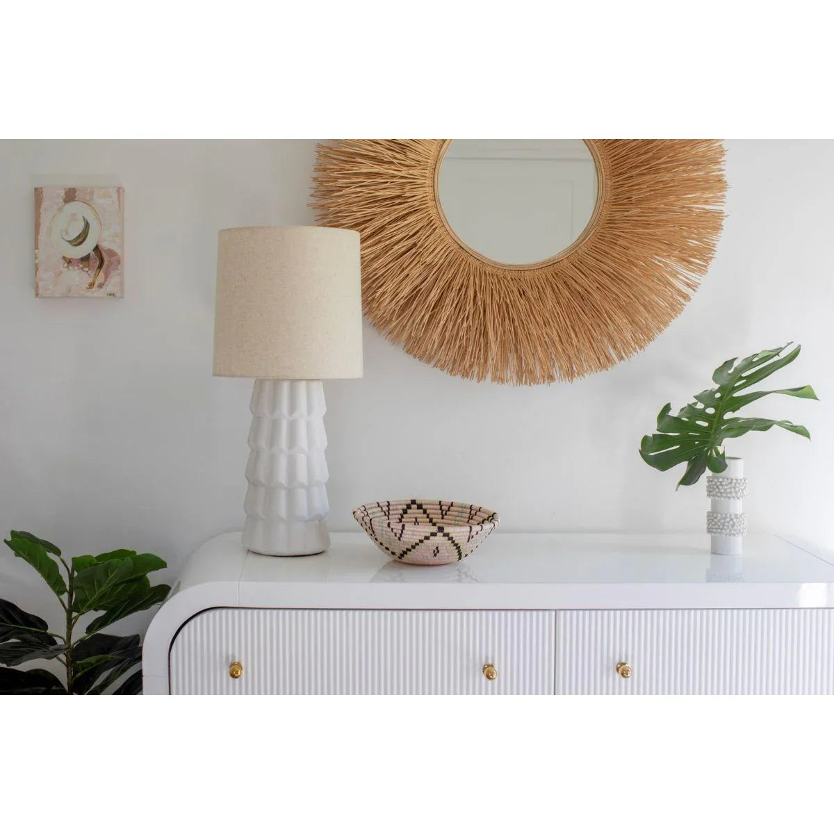Maisie Table Lamp Ceramic Rough Texture White with Aged Brass Accents - Bees Lighting