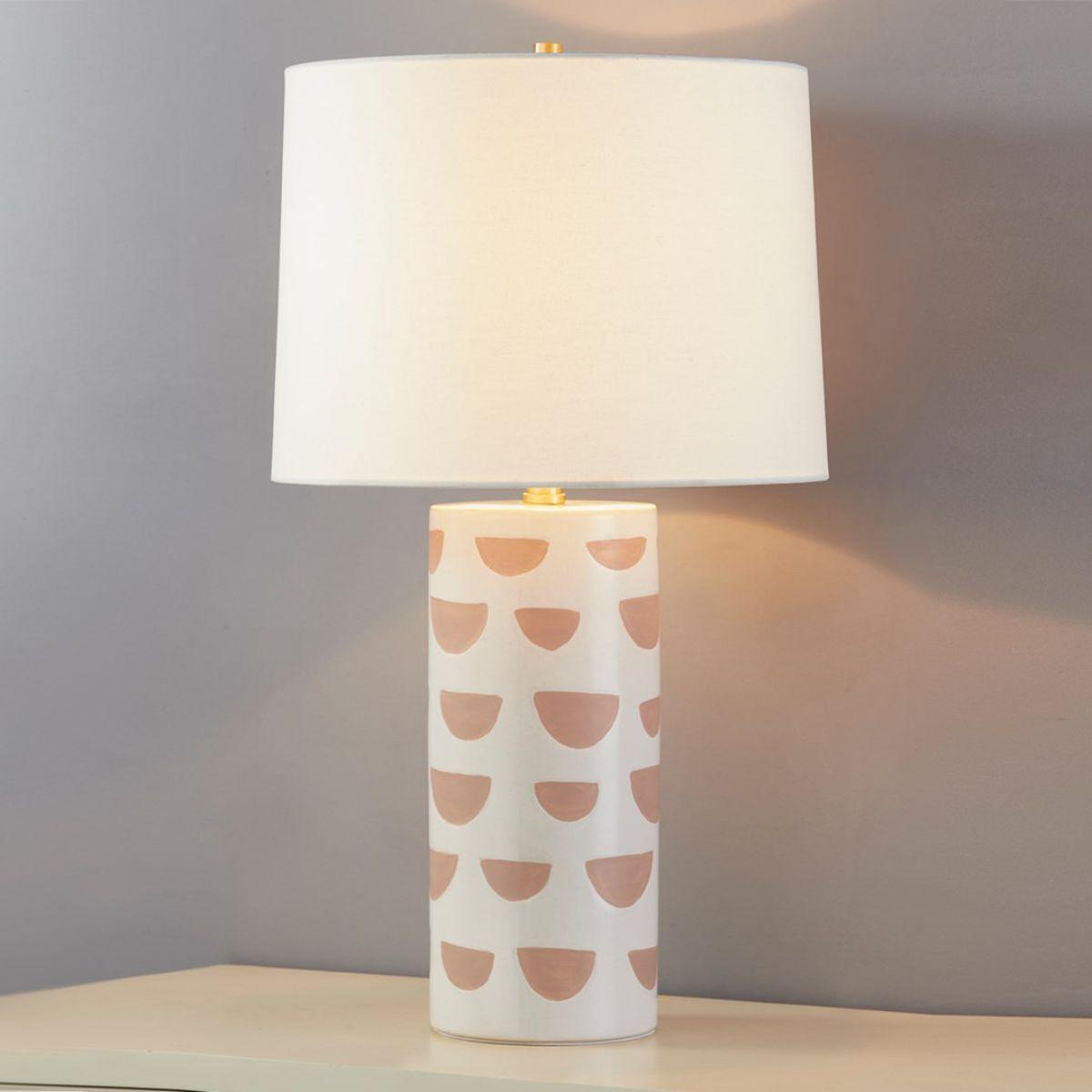 Minnie Tall Table Lamp Ceramic White Geometric Pattern with Aged Brass Accents