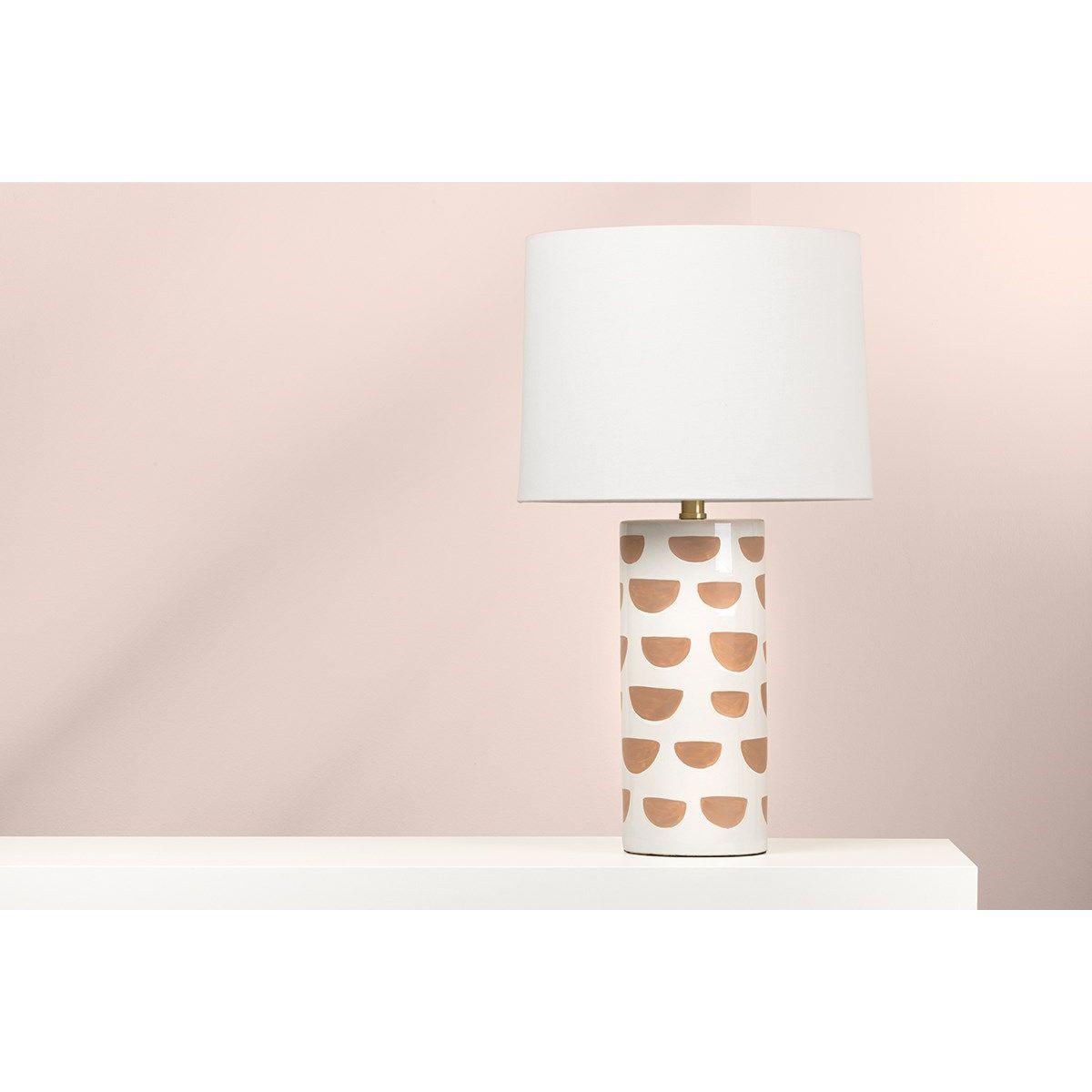 Minnie Tall Table Lamp Ceramic White Geometric Pattern with Aged Brass Accents