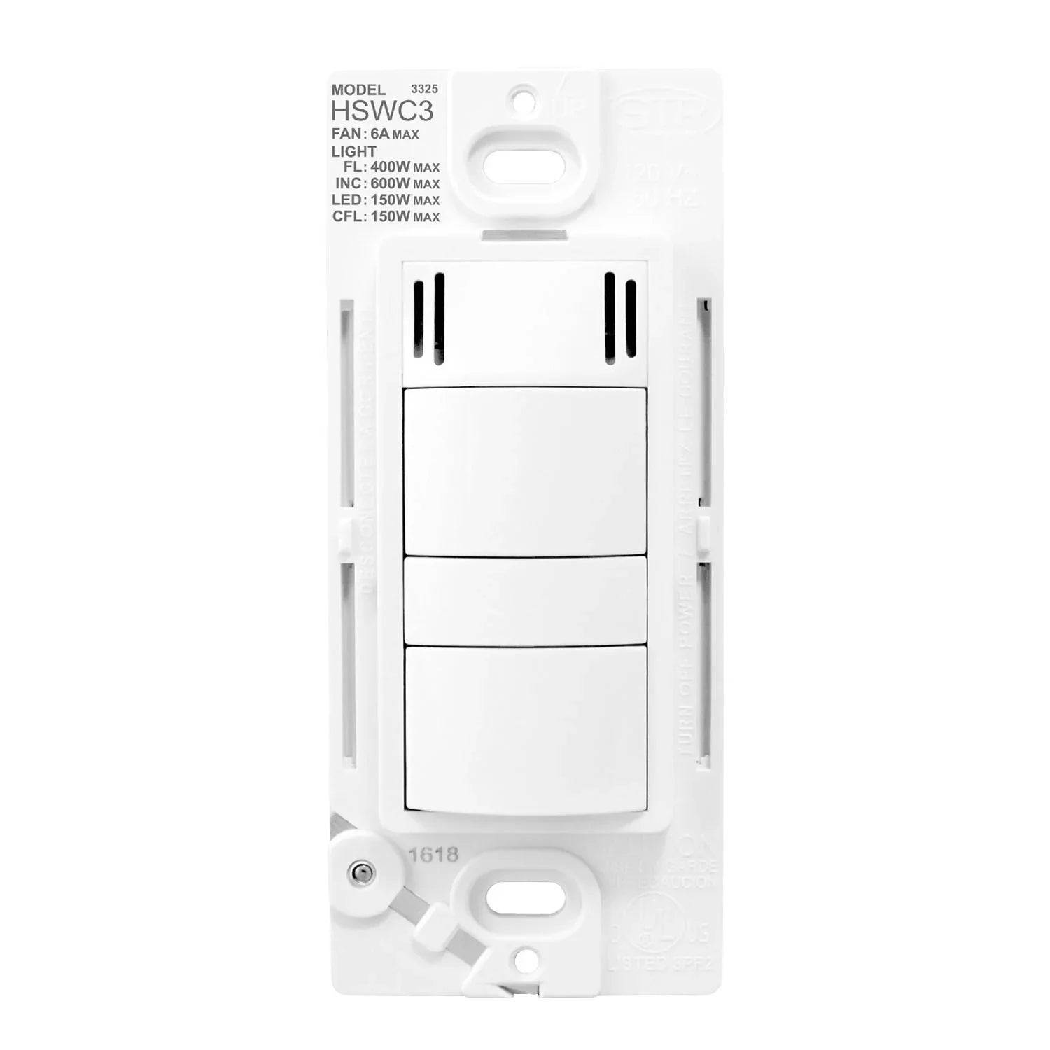 Humidity Based Fan Control with Light Switch 6A, 120V, White - Bees Lighting