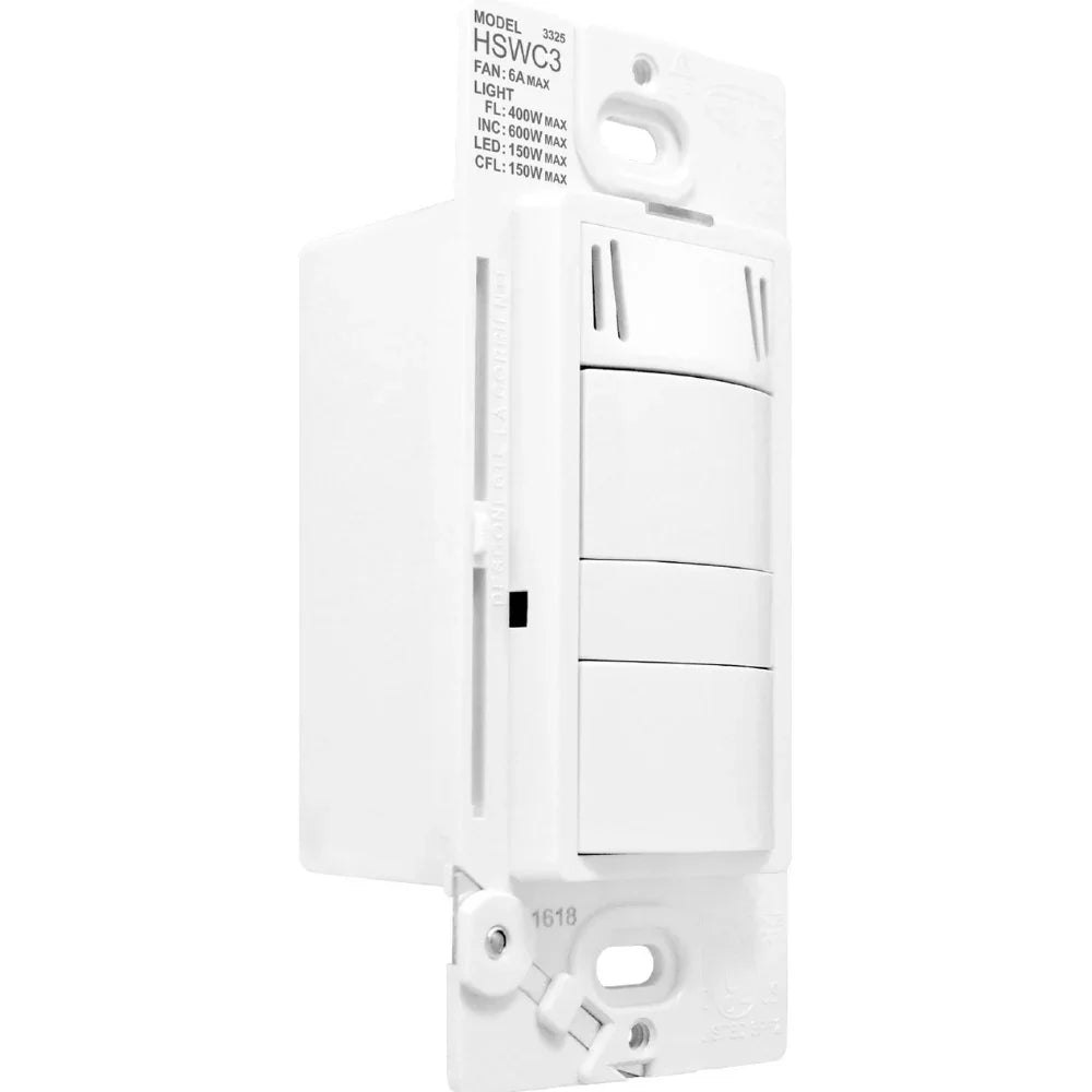 Humidity Based Fan Control with Light Switch 6A, 120V, White - Bees Lighting