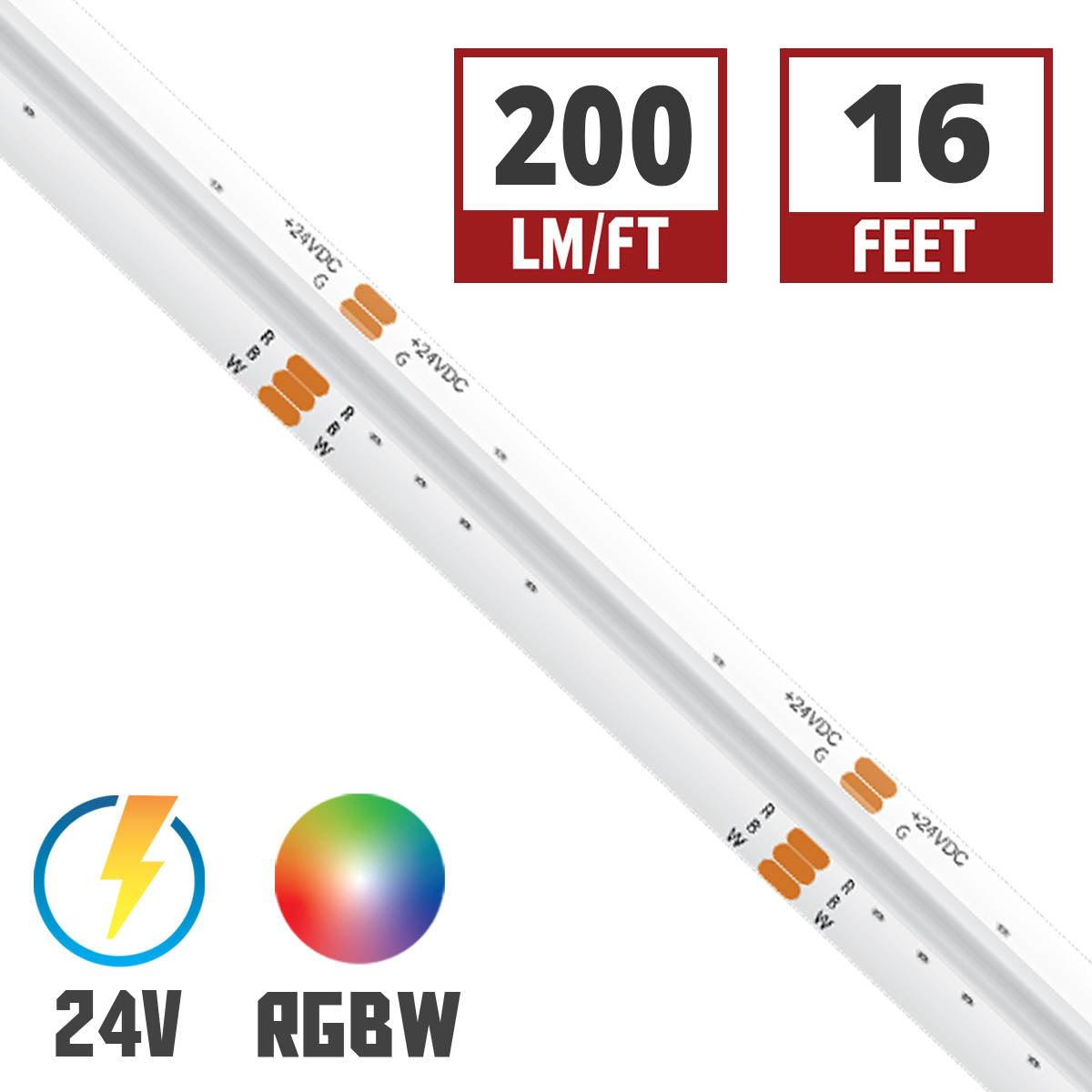 Trulux High Output COB LED Strip Light, 16.4Ft Reel, Color Changing RGB + 3000K, 200 Lumens per Ft, 24V - Bees Lighting