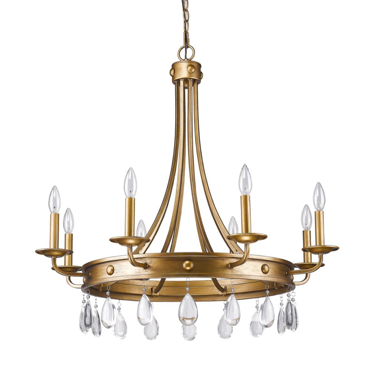 Krista 32 in. 8 Lights Chandelier with Crystal Accents and Studded Antique Gold Bands