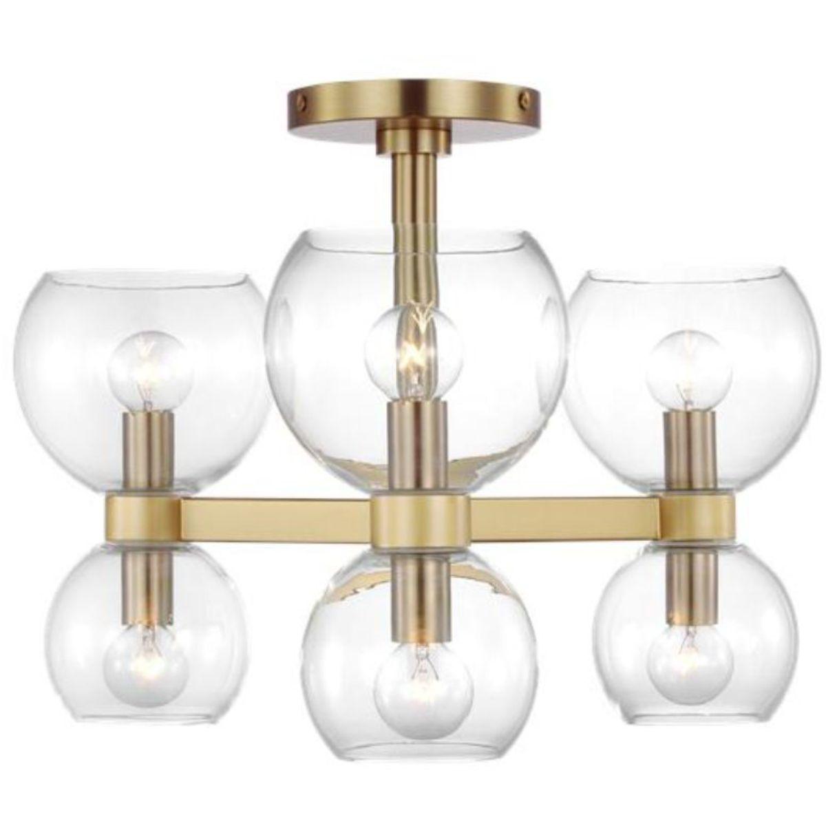 Londyn 20 in. 6 Lights Semi flush Mount Light Brushed Brass finish Clear Shade