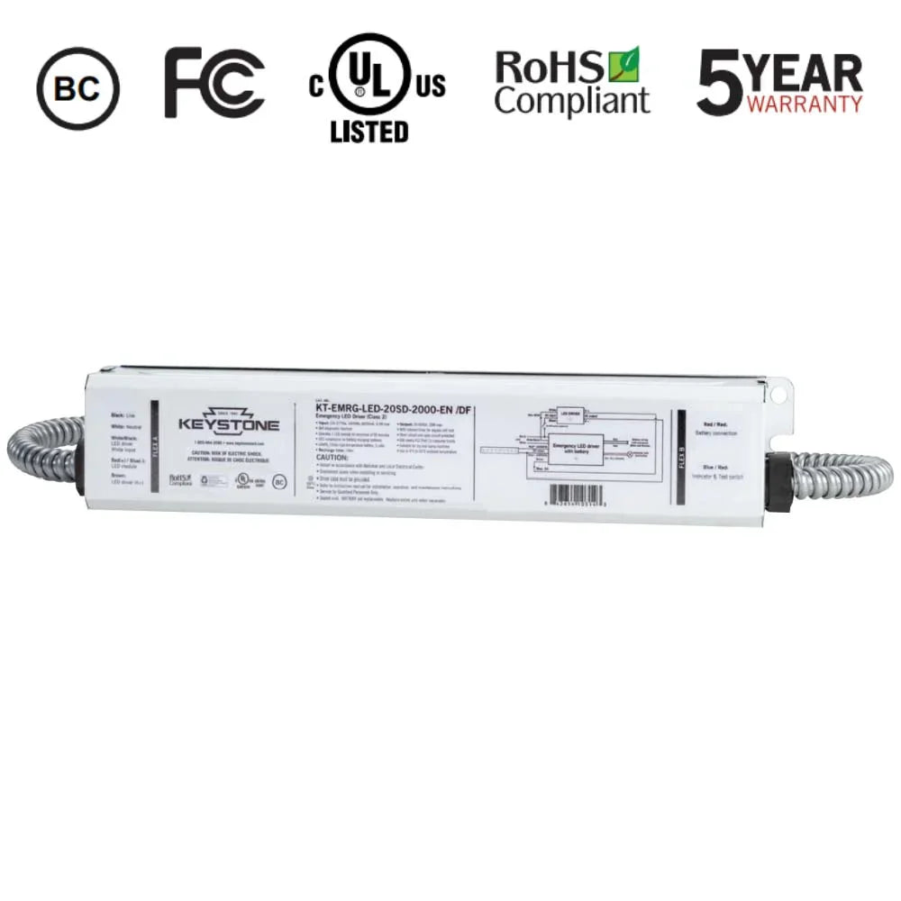LED Emergency Drivers, 20 Watts, 20-60V DC Output, 2000 lumens, Self Diagnostics, Dual Flex - Bees Lighting