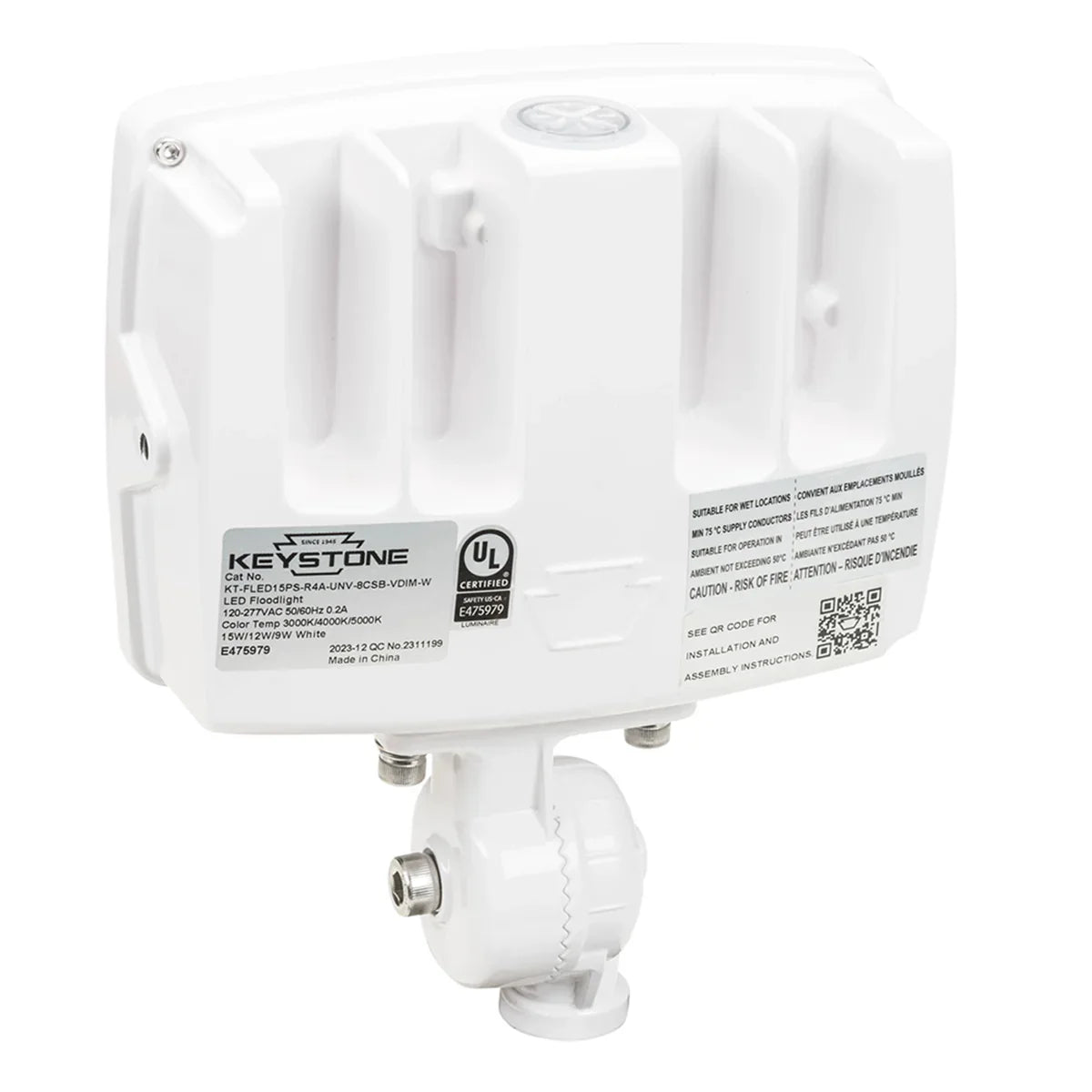 LED Flood Light, 2250 Lm, 15W, 30K|40K|50K, Knuckle|Yoke, 120-277V, White - Bees Lighting