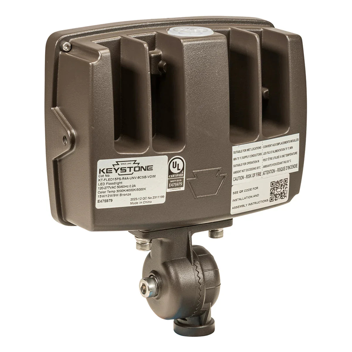 LED Flood Light, 9000 Lm, 60W, 30K|40K|50K, Knuckle|Yoke, 120-277V, Bronze - Bees Lighting