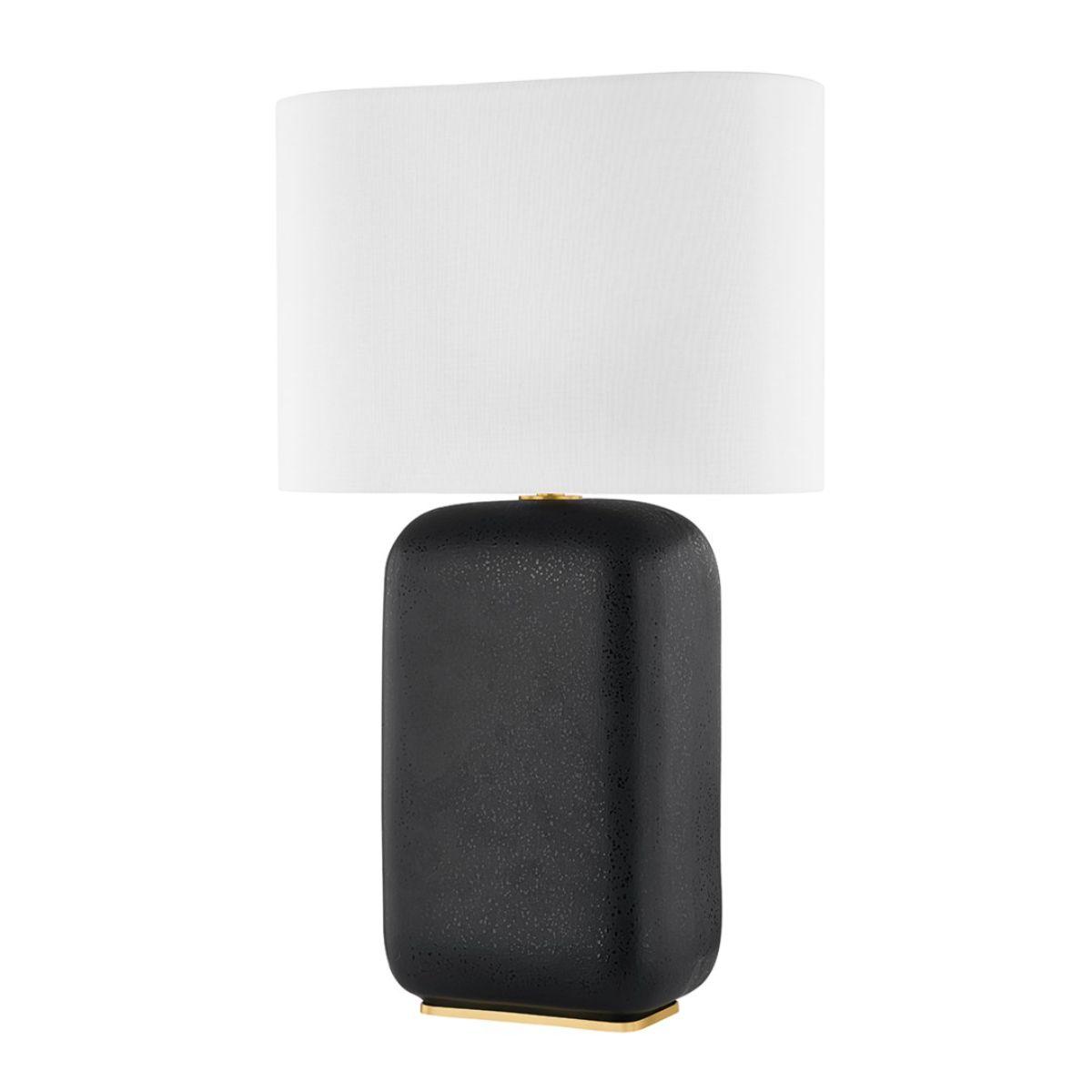Arthur Table Lamp Black Lava Ceramic Body with Aged Brass Accents