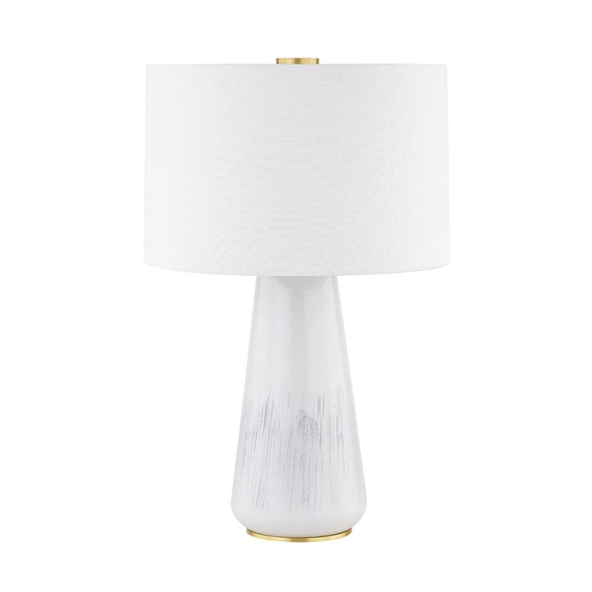 Saugerties Table Lamp Gloss White Ash Ceramic with Aged Brass Accents