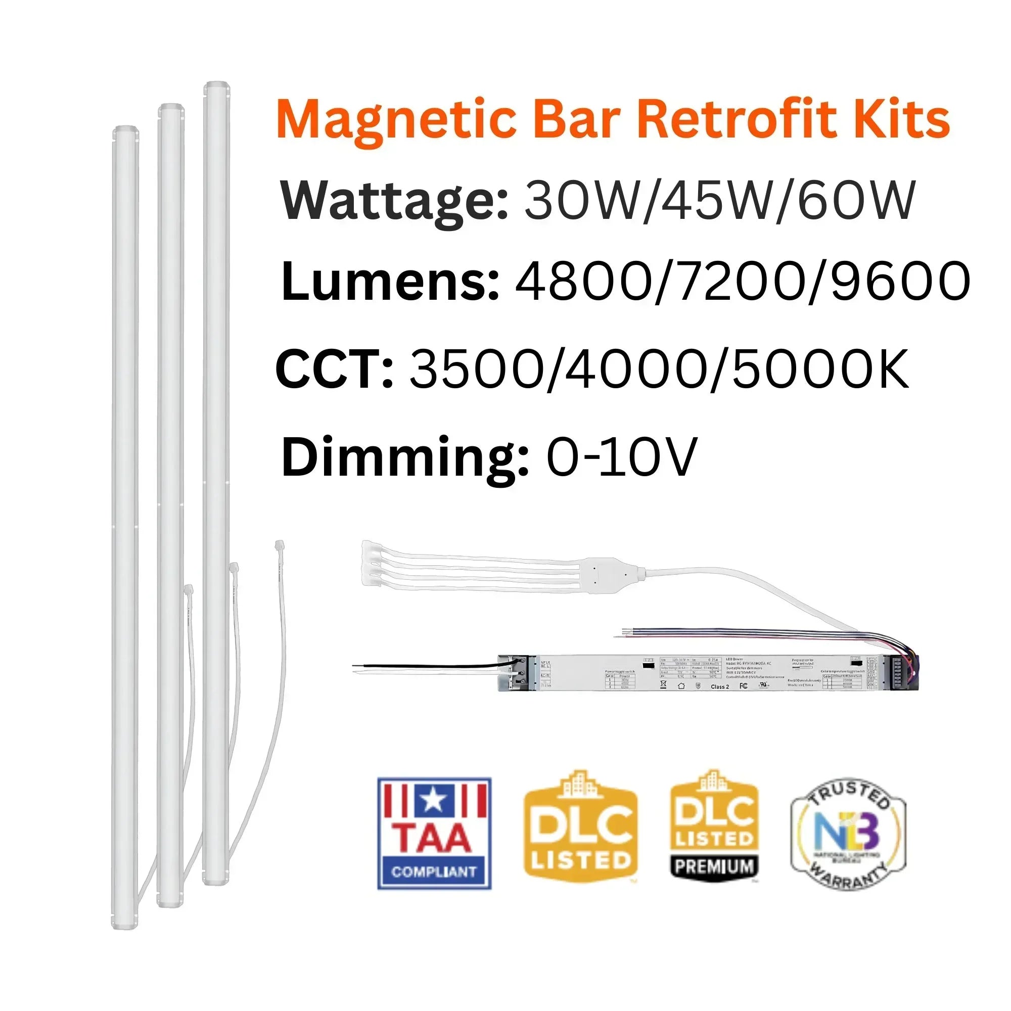 2ft Magnetic Linear Retrofit Kit, 4800/7200/9600 Lumens, 35K/40K/50K, 120-347V - Bees Lighting