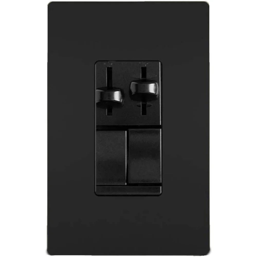 Dual Slide LED Dimmer and 3-Speed Fan Control, Single Pole or 3 Way, Preset, Black - Bees Lighting