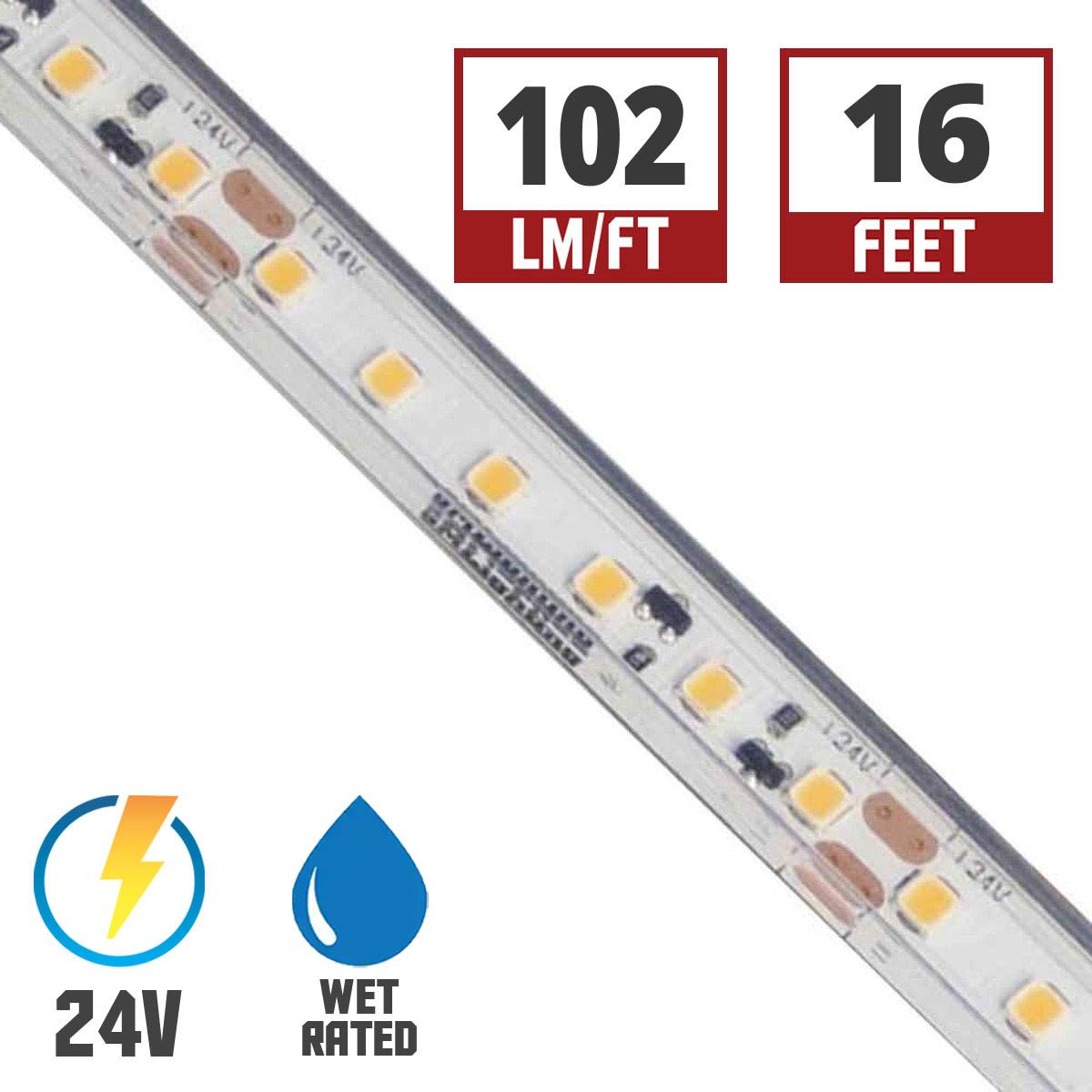 LTR-P Pro Wet Location LED Tape Light, 16Ft Reel, 2400K, 102 Lm/Ft, 1.5 W/Ft, 24V