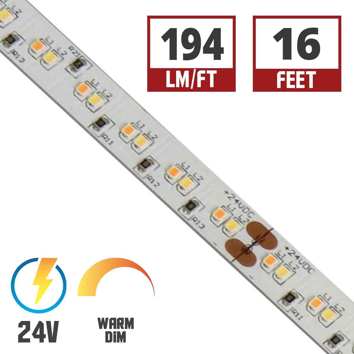 LTR-S Spec LED Strip Light, 16ft Reel, Dim to Warm 3500K to 1800K, 194 Lumens per Ft, 24V - Bees Lighting