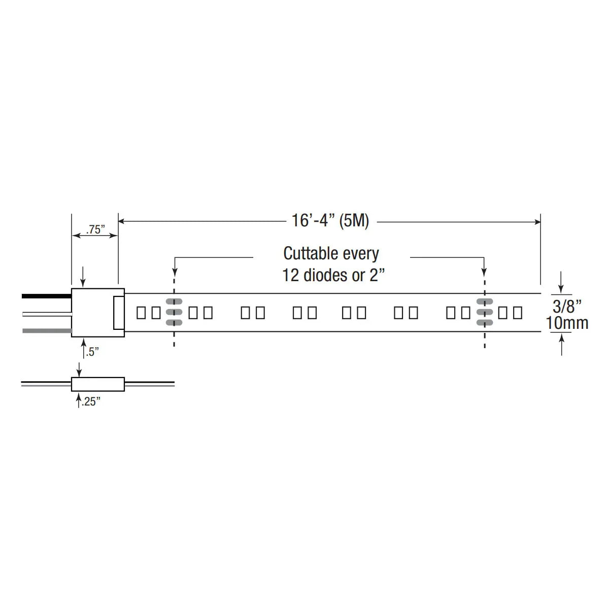 LTR-S Spec Tunable White CCT LED Strip Light, 16Ft Reel, 267 Lm/Ft, 24V - Bees Lighting