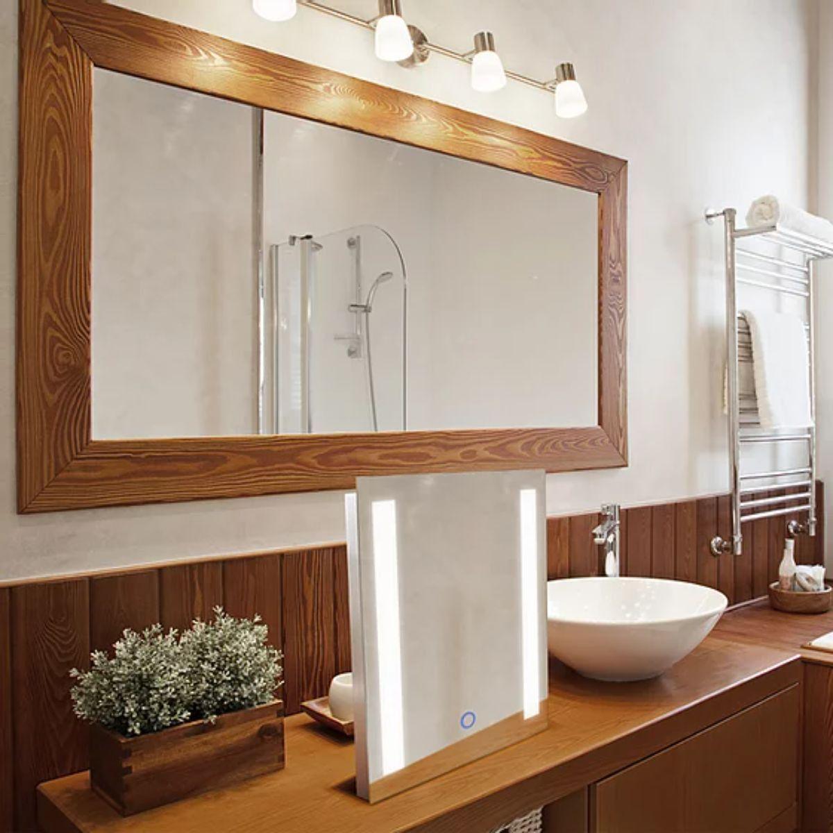 Catella 12 in. x 16 in. LED Wall/Table Stand Mirror with Touch On/Off Dimmer Function - Bees Lighting