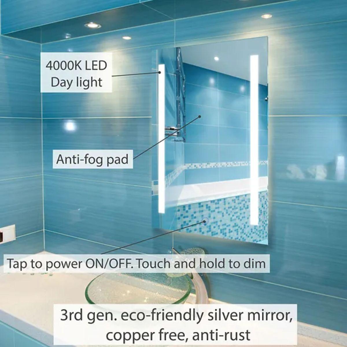 Catella 24 In. X 34 In. Tri-color LED Wall Mirror With Touch On/Off Dimmer Function - Bees Lighting