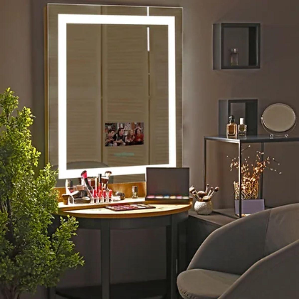 Edison Crystal 48 In. X 36 In. LED Wall Mirror With 13.3 in. LCD Television and Touch On/Off Dimmer Function - Bees Lighting