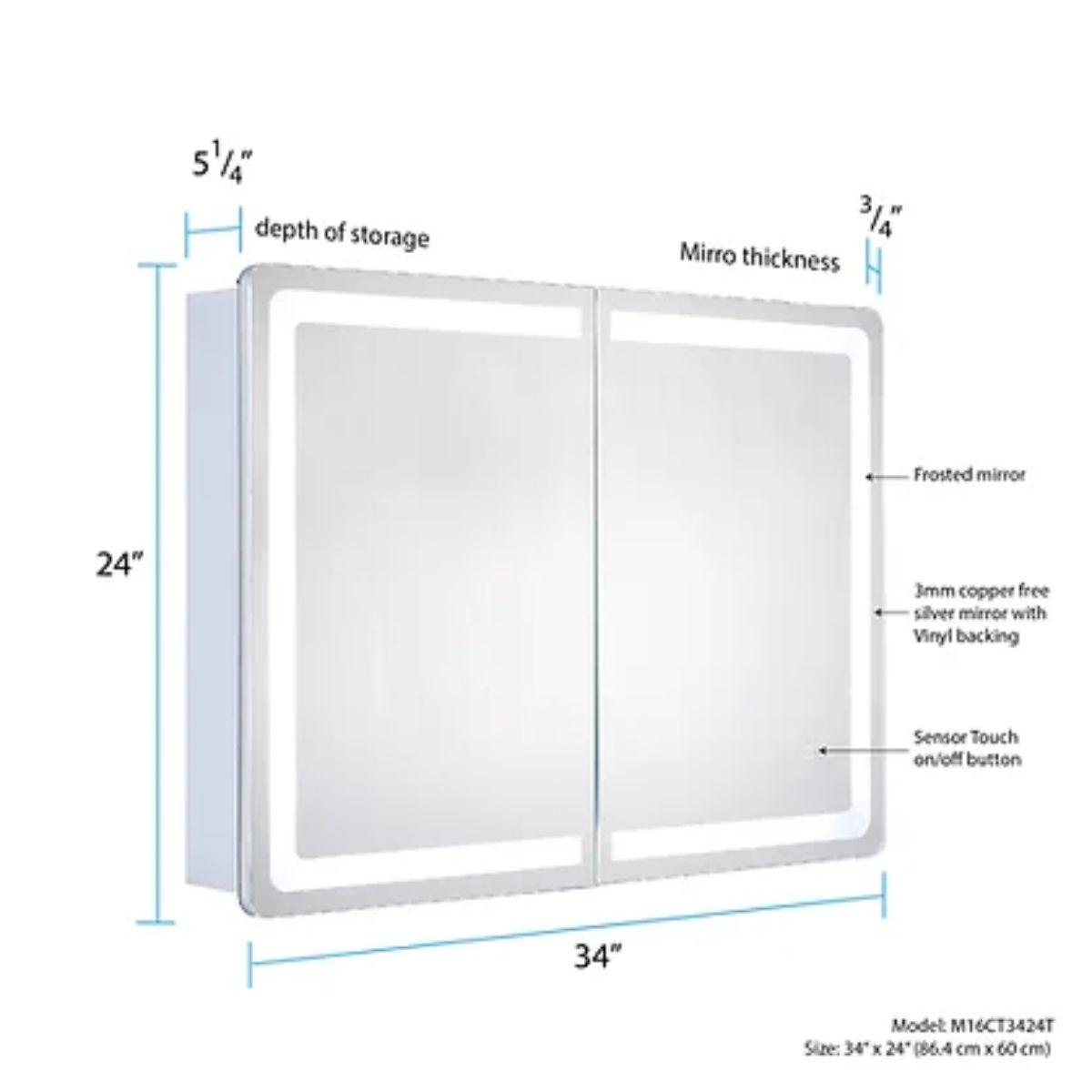 Edison 34 In. X 24 In. Tri-color LED Dual Door Cabinet Mirror With Touch On/Off Dimmer Function - Bees Lighting
