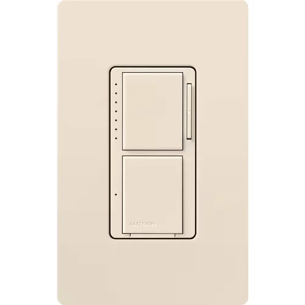 Maestro LED+ Dual Dimmer and Switch, 75W LED/2.5A Fan, Single Pole, Light Almond - Bees Lighting