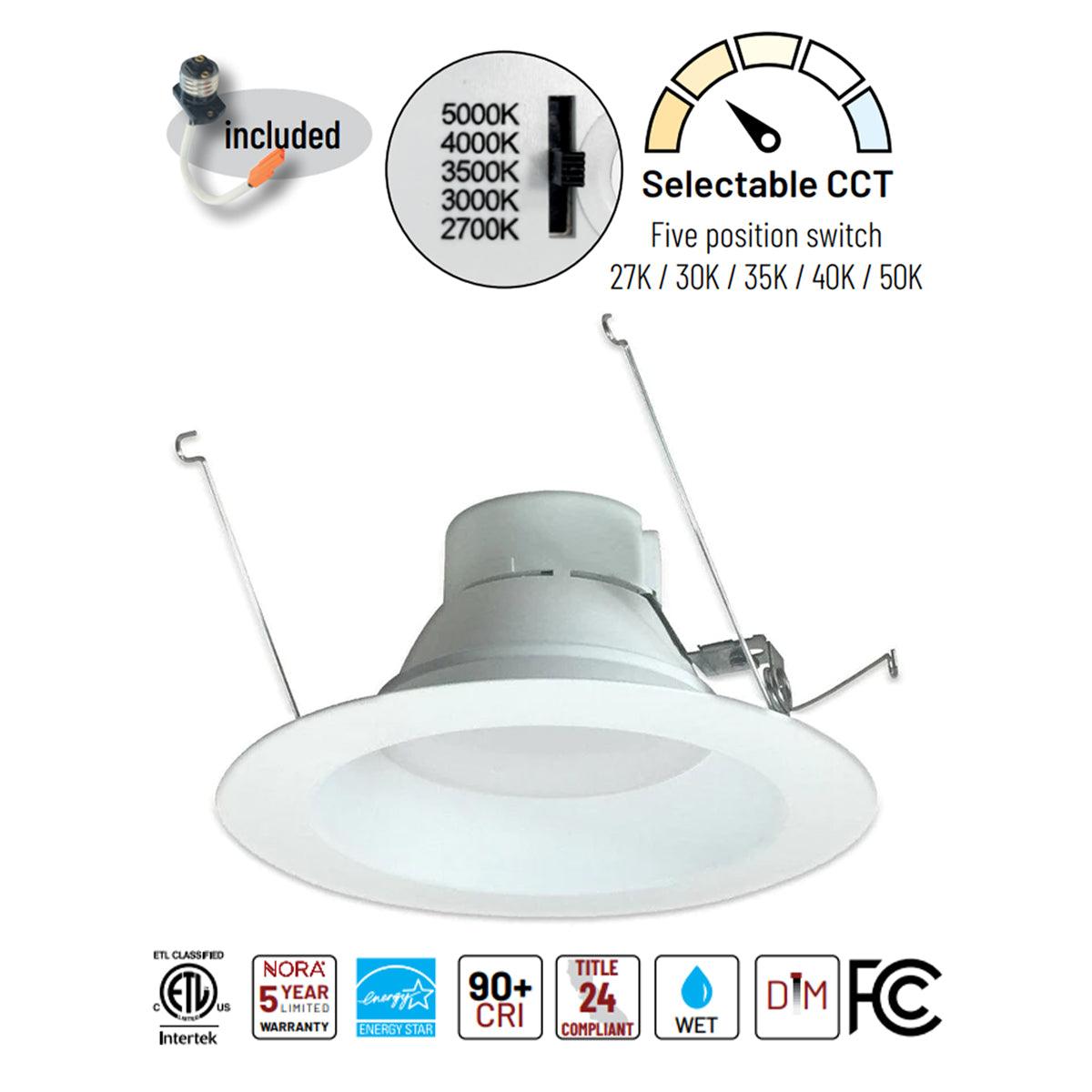 Onyx Recessed LED Can Light, 6 Inch, 15 Watt, 1100 Lumens, Tunable White, 2700K to 5000K, Reflector Trim - Bees Lighting
