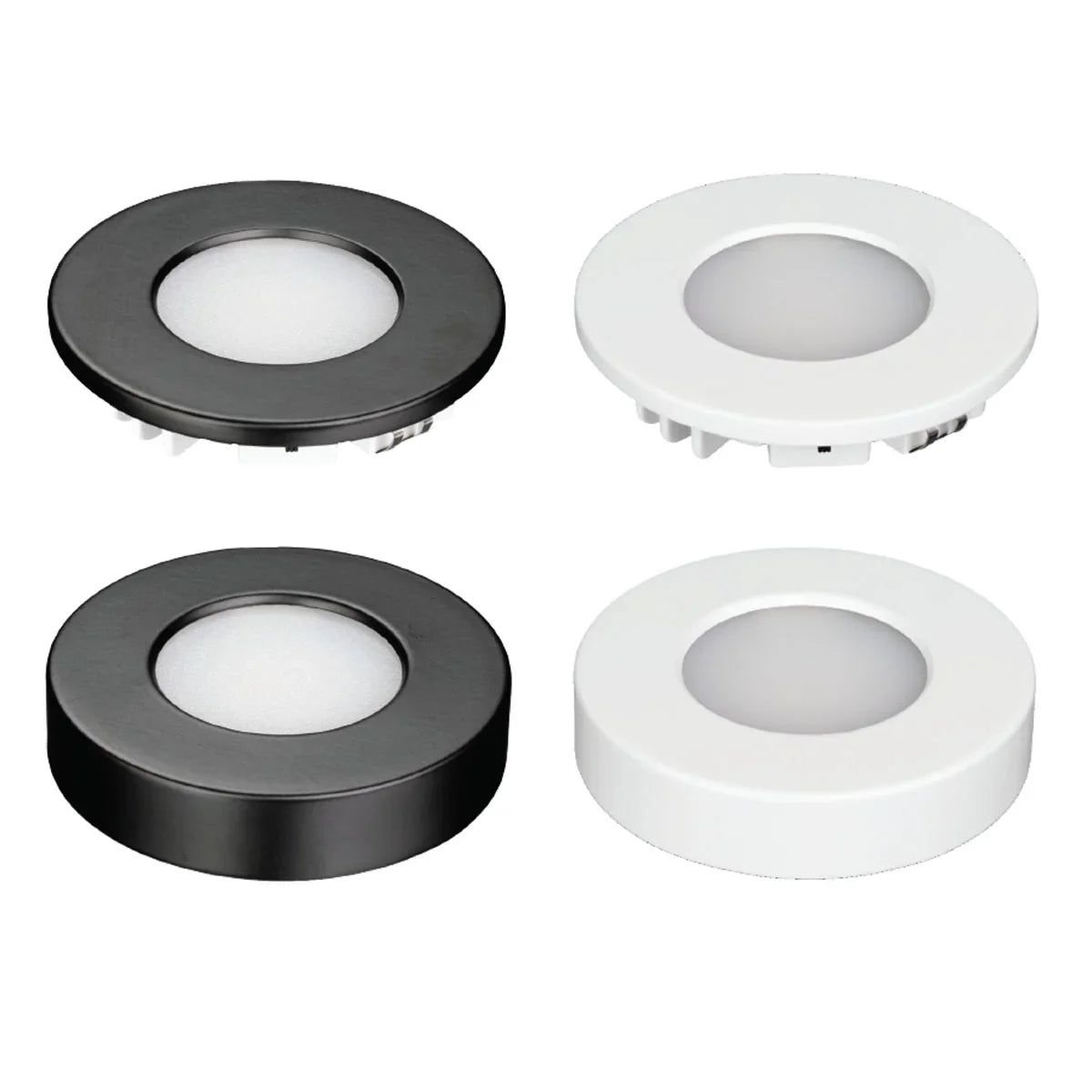 Omni Slim LED Puck Light, 280 Lumens, 27K|30K|40K, 24VDC, White & Black Trim - Bees Lighting