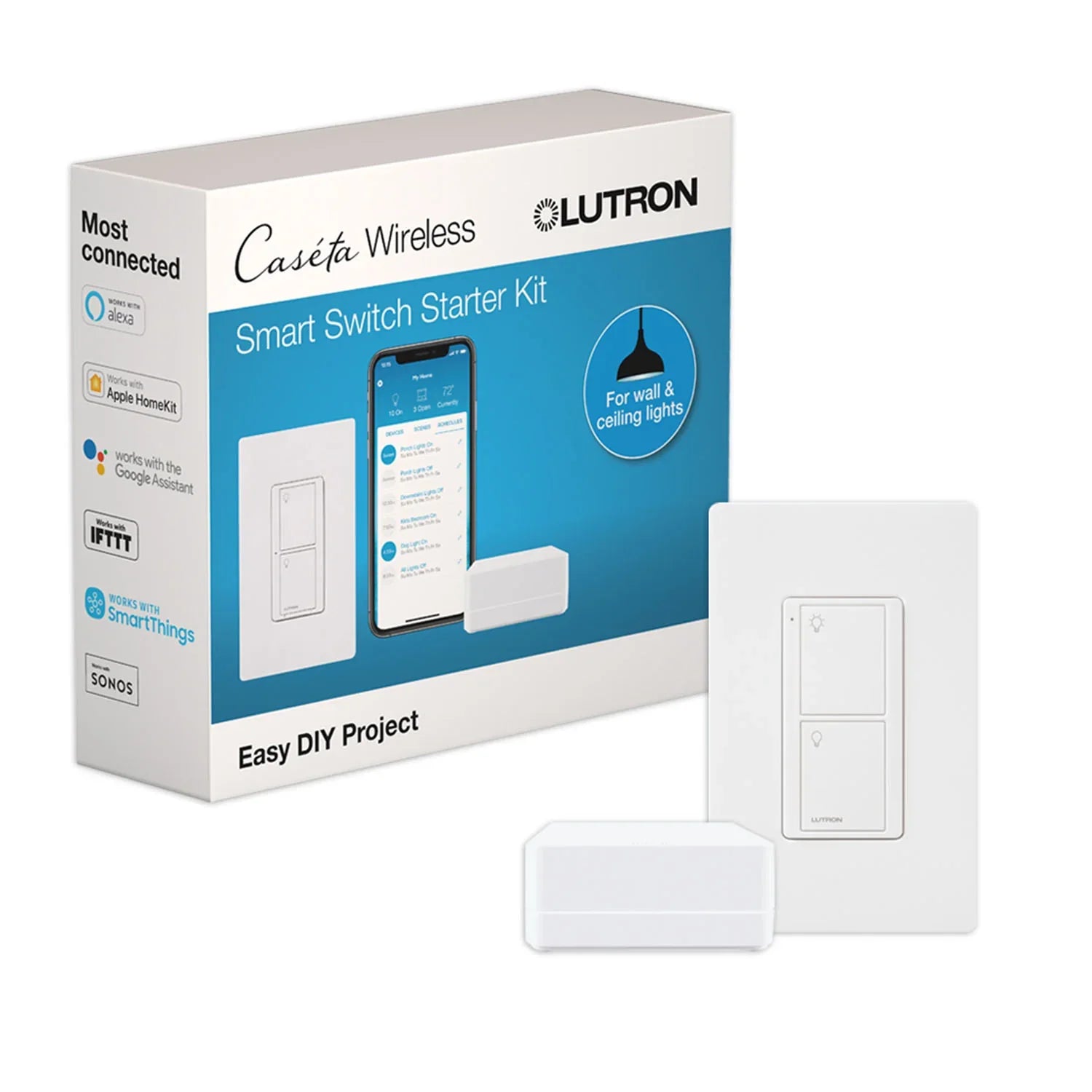 Caseta Wireless Smart Switch Starter Kit with Smart Bridge and Wall Plate - Bees Lighting