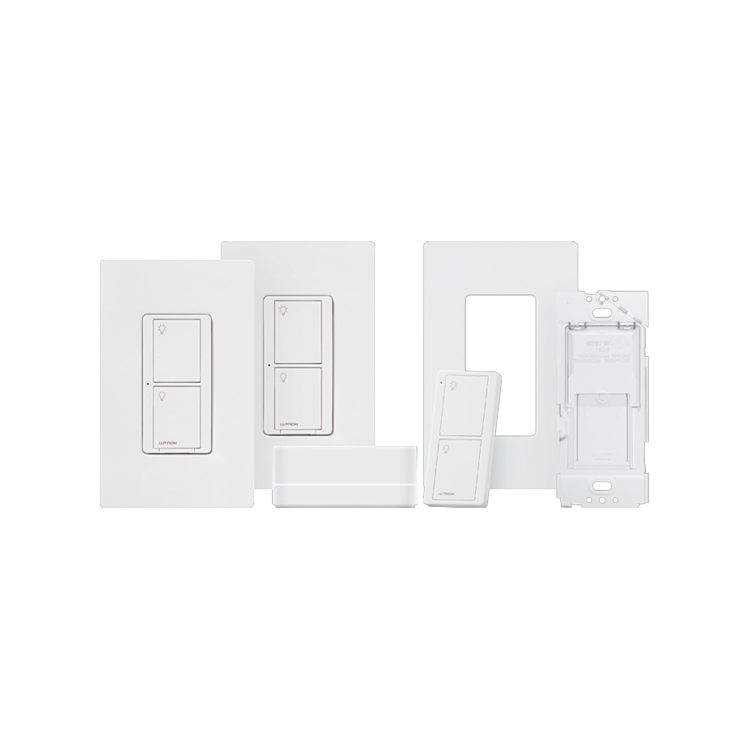 Caseta Wireless Deluxe Smart Switch Starter Kit with Smart Bridge, 2 Smart Switches, Pico Remotes and Wall Plates - Bees Lighting