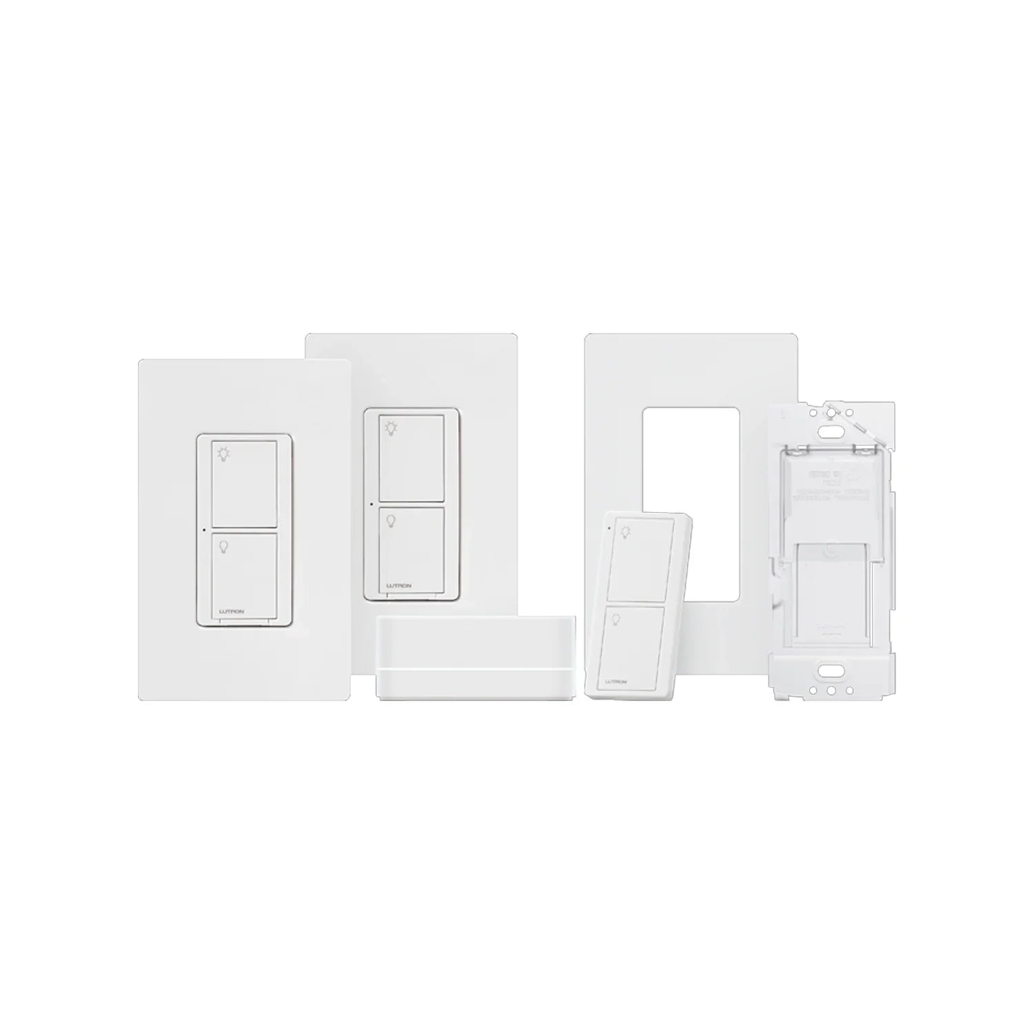 Caseta Wireless Deluxe Smart Switch Starter Kit with Smart Bridge, 2 Smart Switches, Pico Remotes and Wall Plates - Bees Lighting