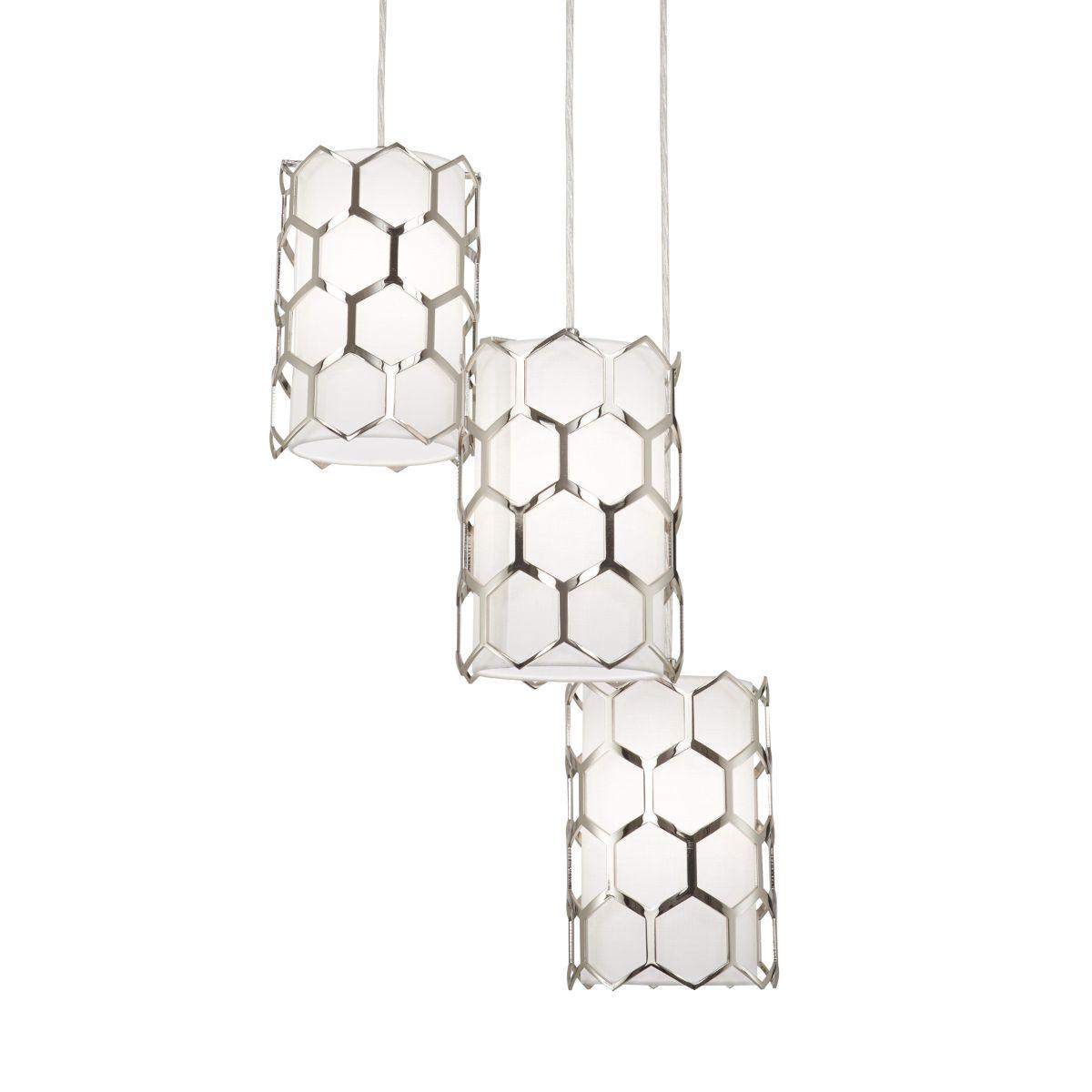 Missing Link 18 in. 3 Lights Pendant Light Polished Nickel & White Finish - Bees Lighting