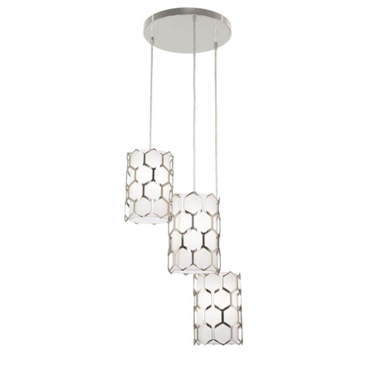Missing Link 18 in. 3 Lights Pendant Light Polished Nickel & White Finish - Bees Lighting