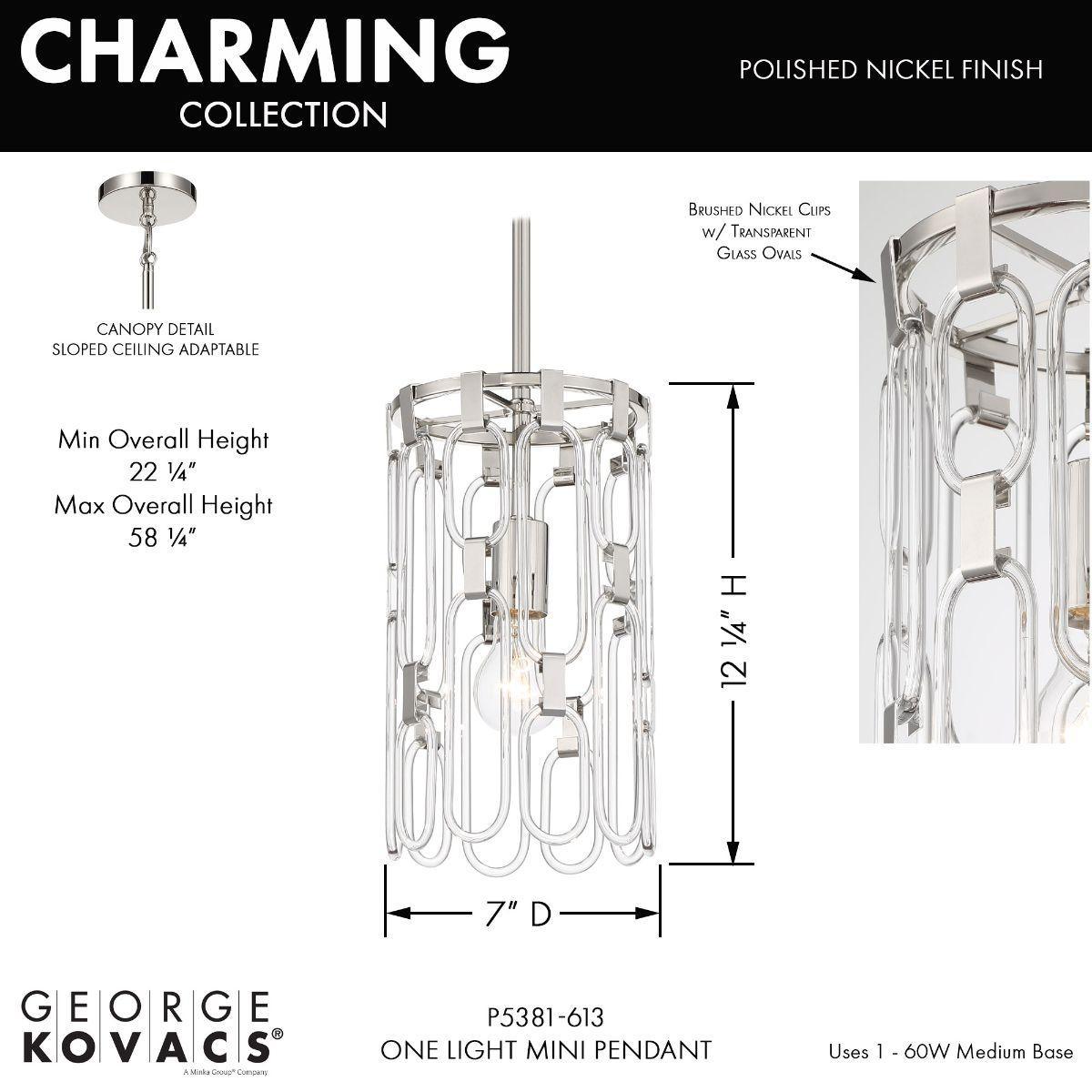 Charming 7 in. Pendant Light Polished Nickel finish - Bees Lighting
