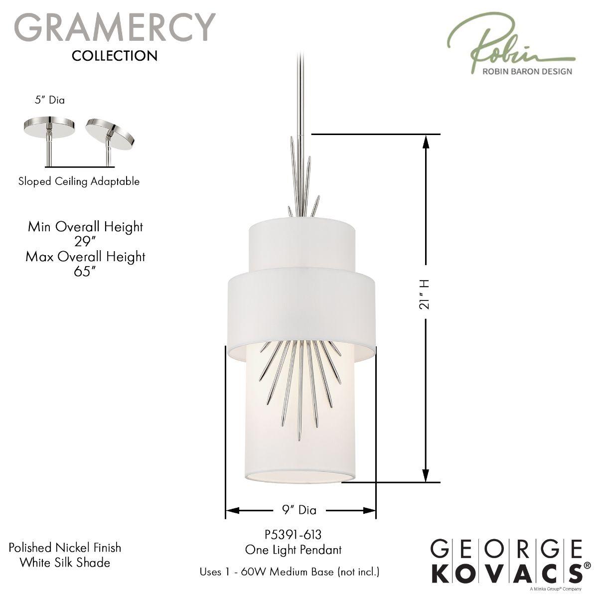 Gramercy 9 in. Pendant Light Polished Nickel finish - Bees Lighting