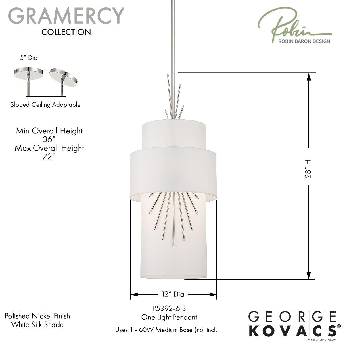 Gramercy 12 in. Pendant Light Polished Nickel finish - Bees Lighting