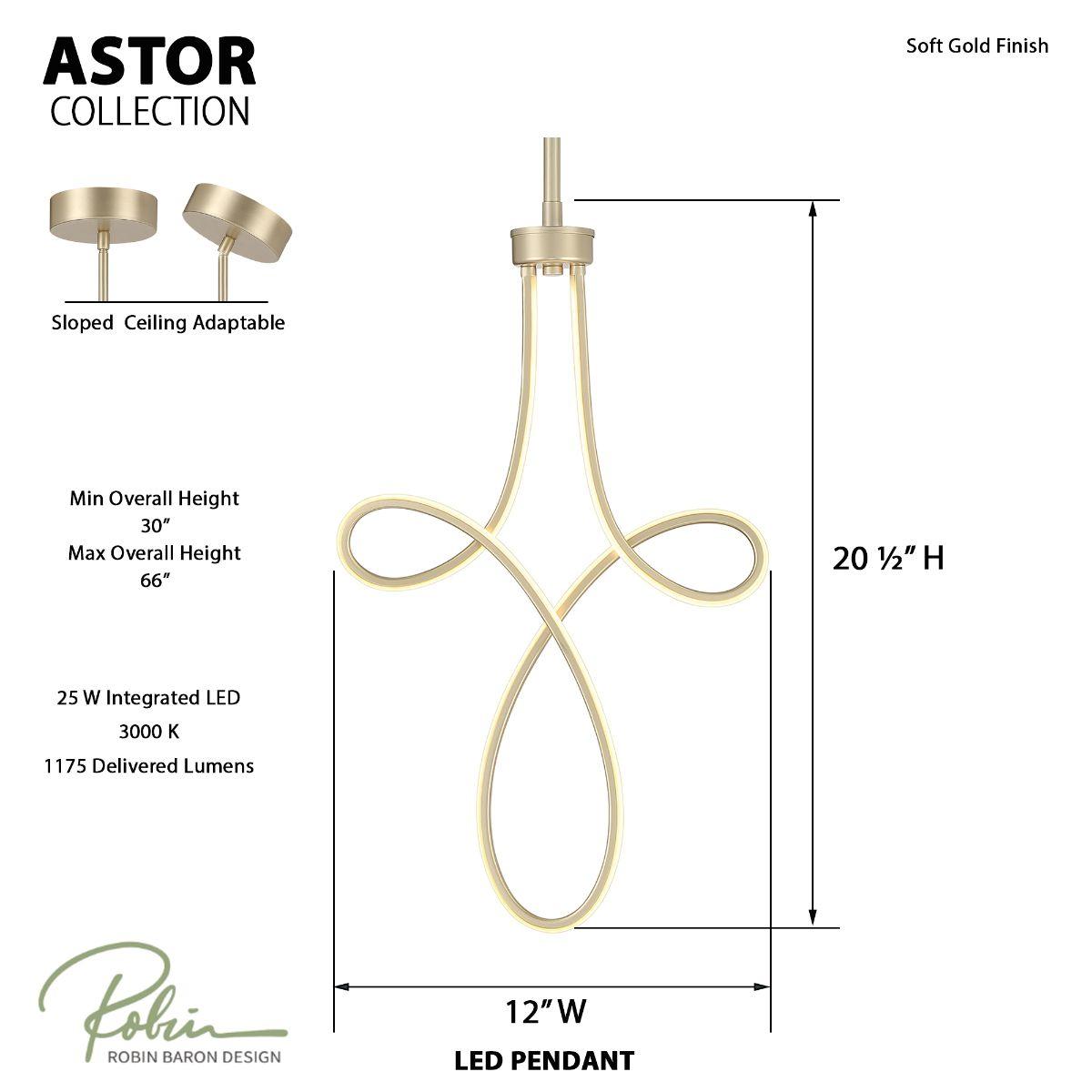 Astor 12 in. LED Pendant Light Gold finish - Bees Lighting