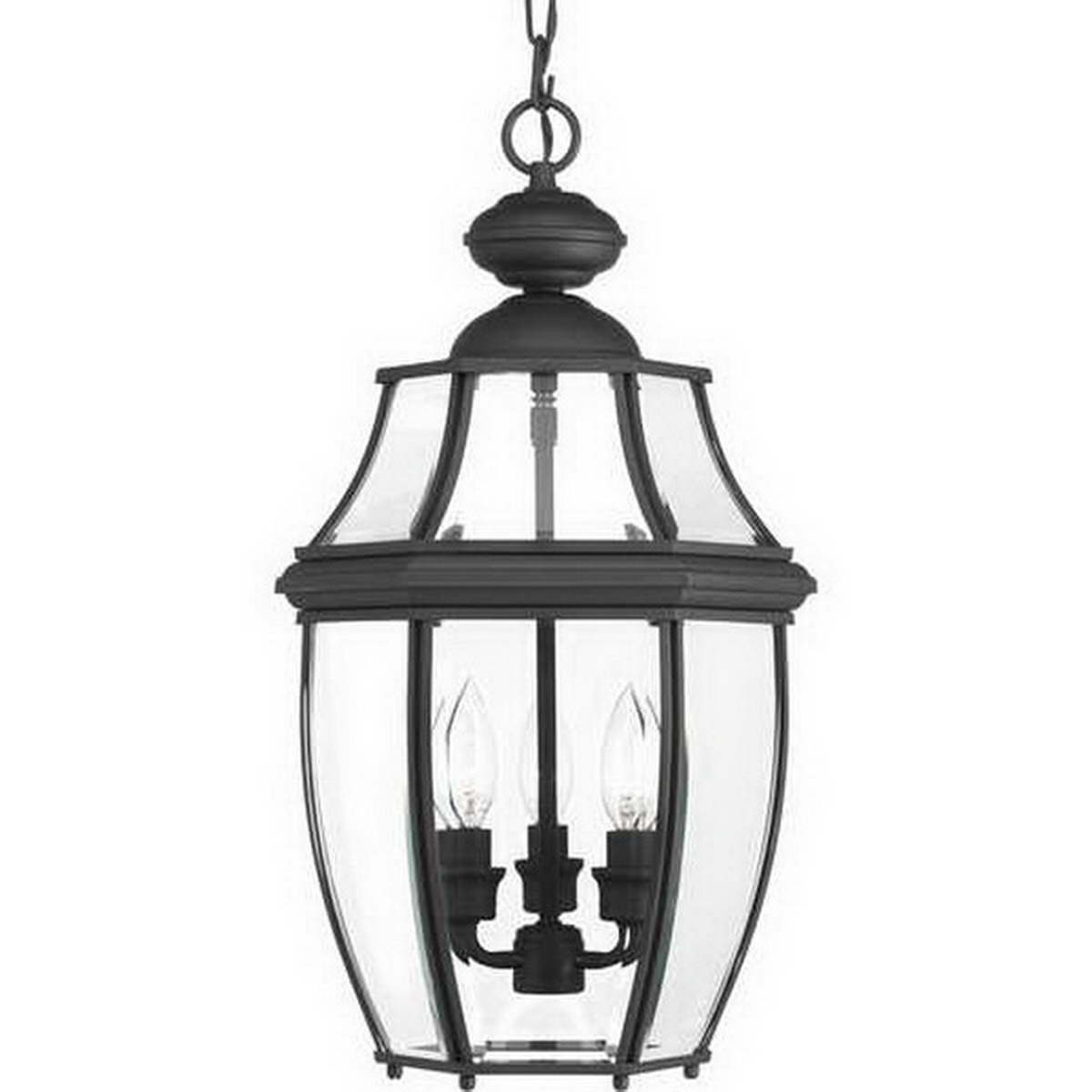 New Haven 20 in. 3 Lights Outdoor Hanging Lanterns Black Finish