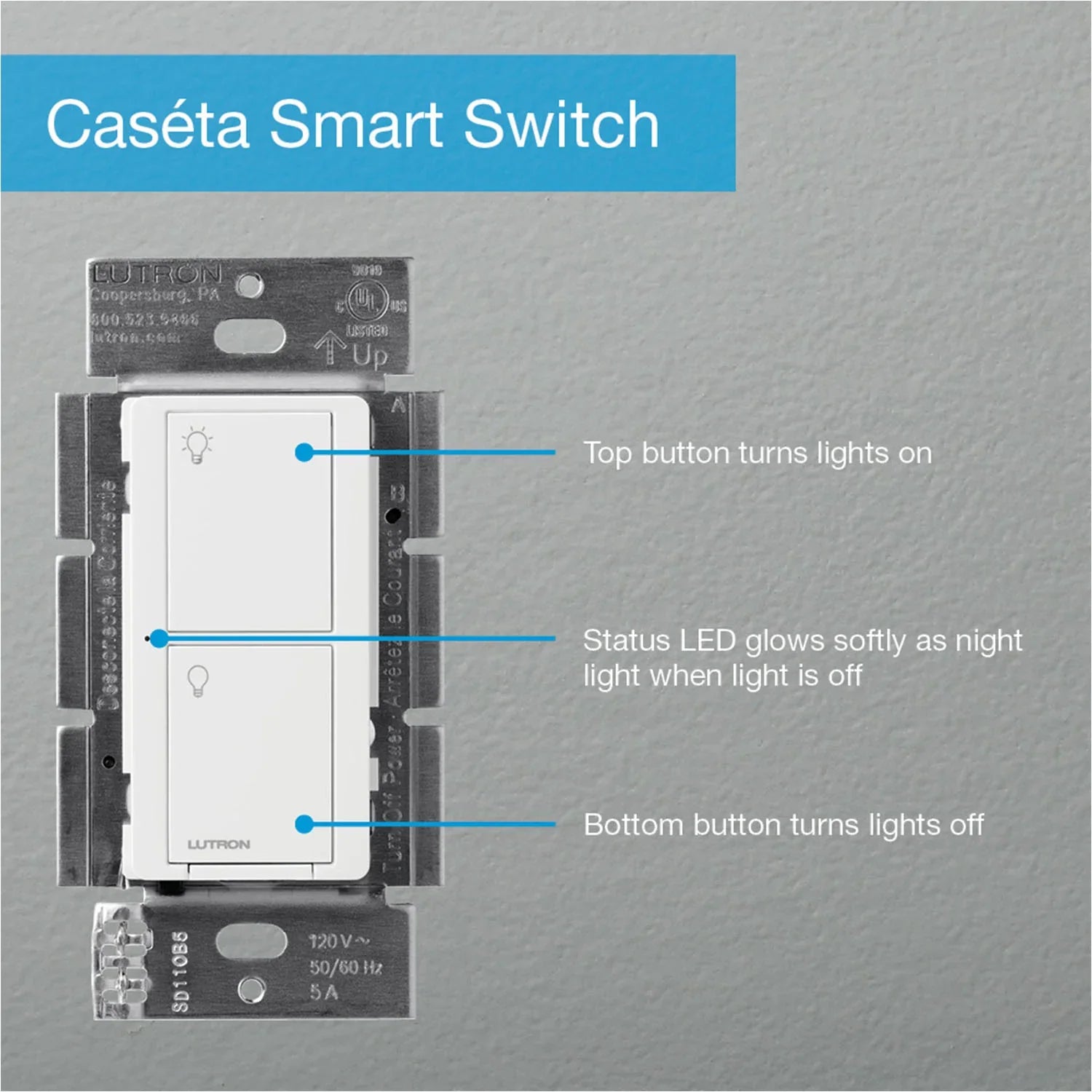 Caseta Wireless 3-Way Tap Smart Light Switch, Neutral Required, White - Bees Lighting