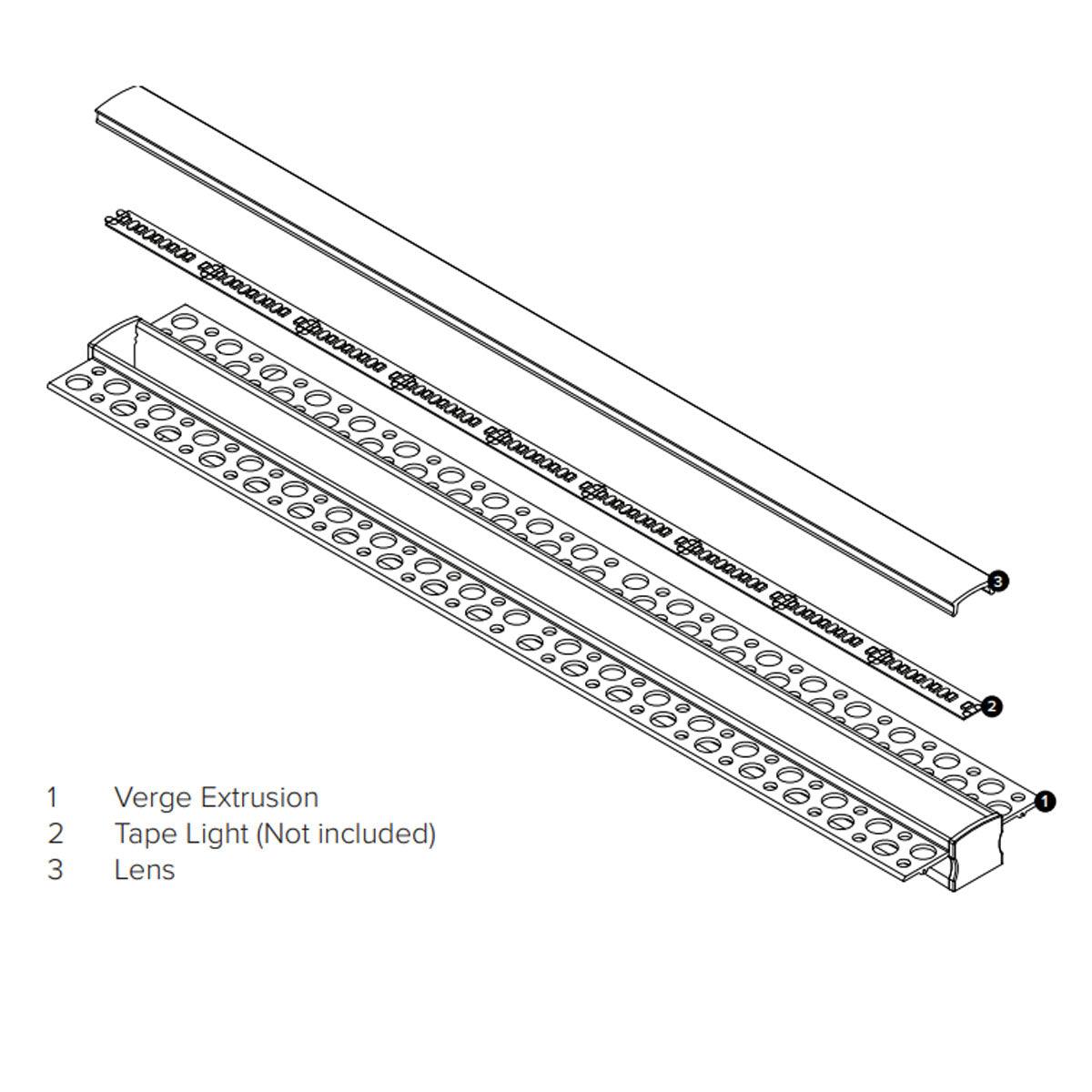 Verge 78.7in. Mud-In Aluminum Channel Extrusion For LED Tape and Strip Lights - Bees Lighting